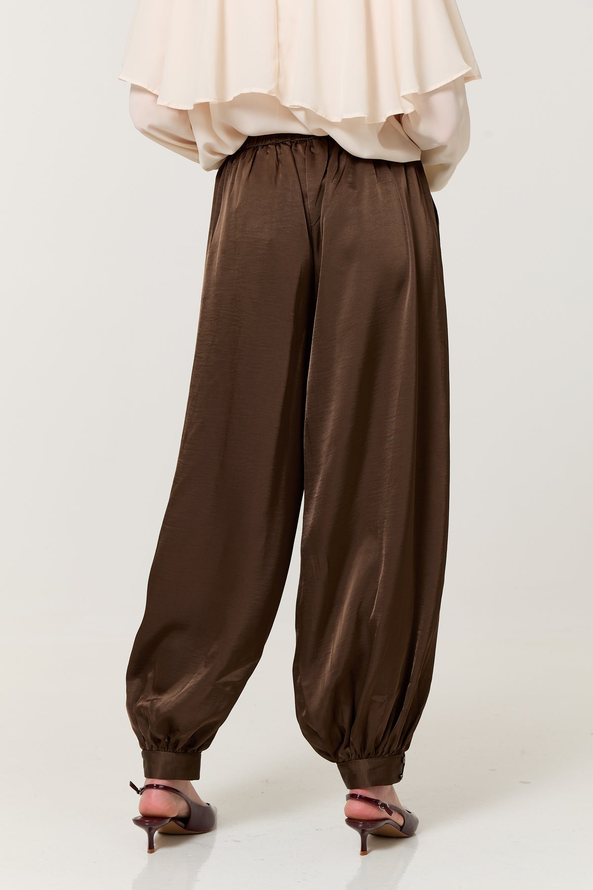 
                  
                    Brown Satin Balloon Trousers
                  
                
