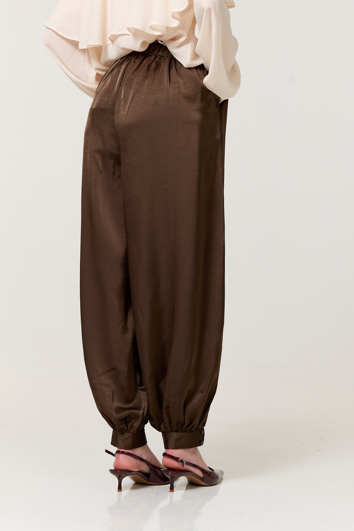 
                  
                    Brown Satin Balloon Trousers
                  
                