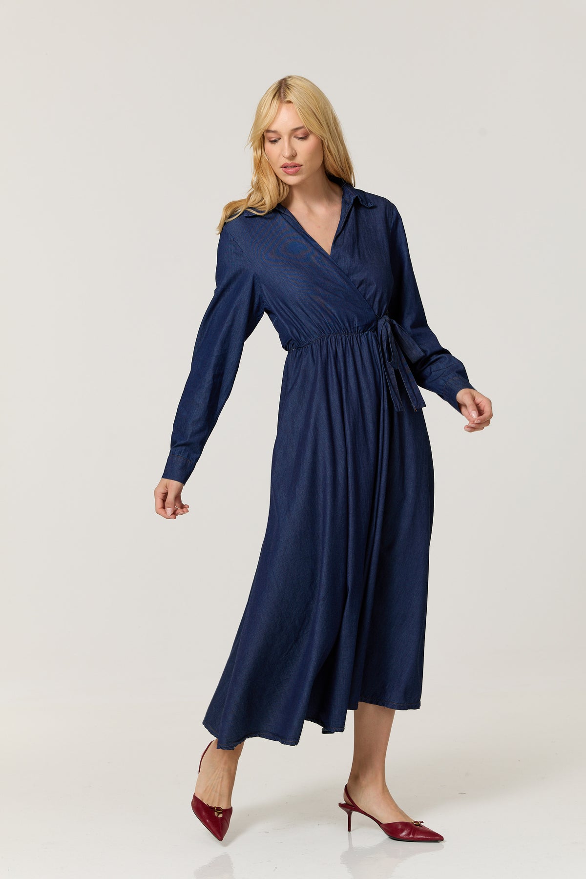 
                  
                    Cotton Denim Wrap Midi Dress
                  
                