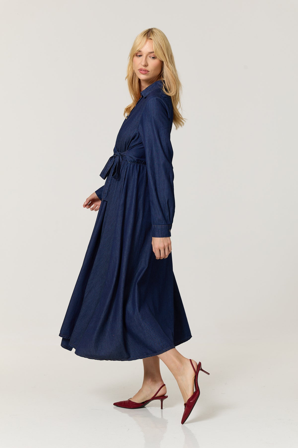 
                  
                    Cotton Denim Wrap Midi Dress
                  
                