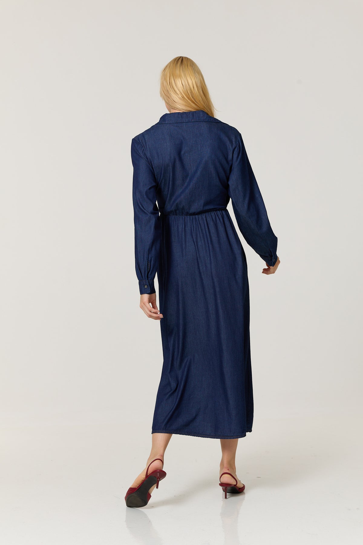 
                  
                    Cotton Denim Wrap Midi Dress
                  
                
