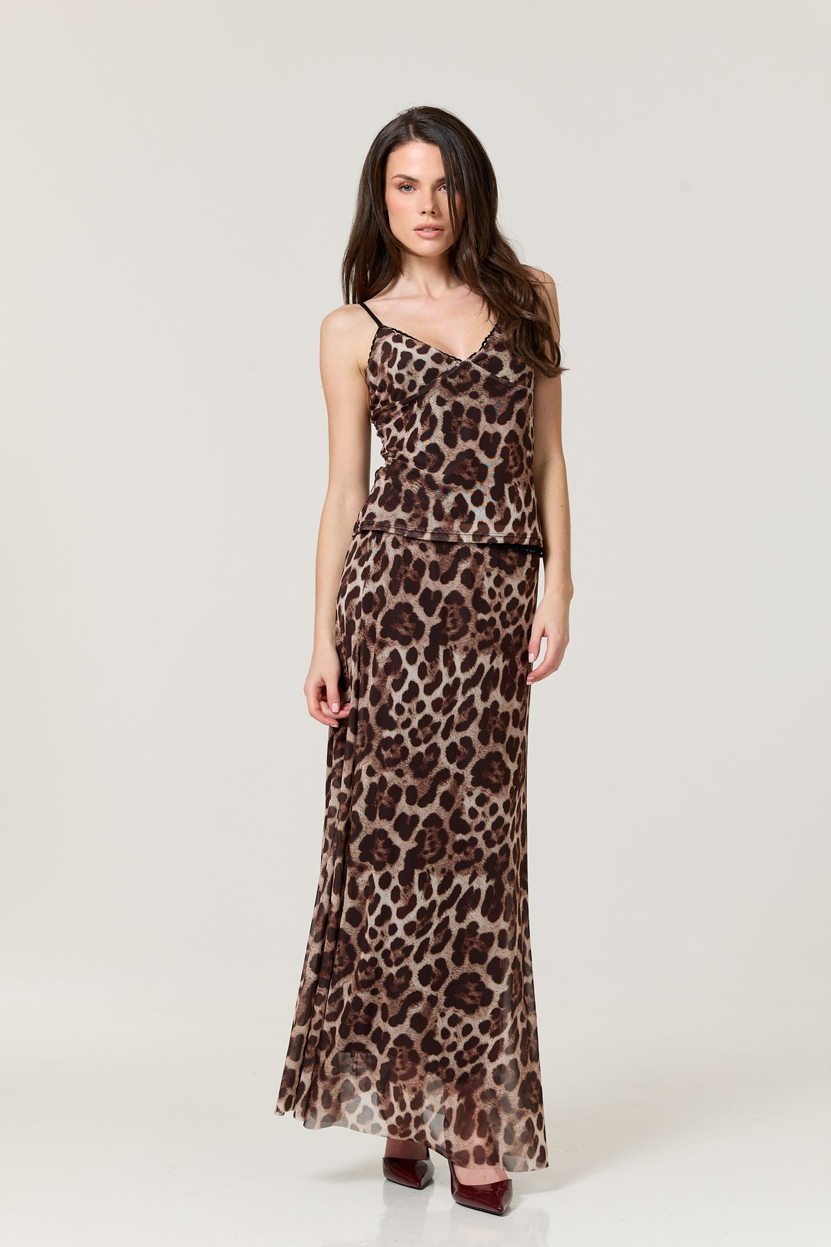 
                  
                    Leopard Print Mesh Cami & Maxi Skirt Set
                  
                