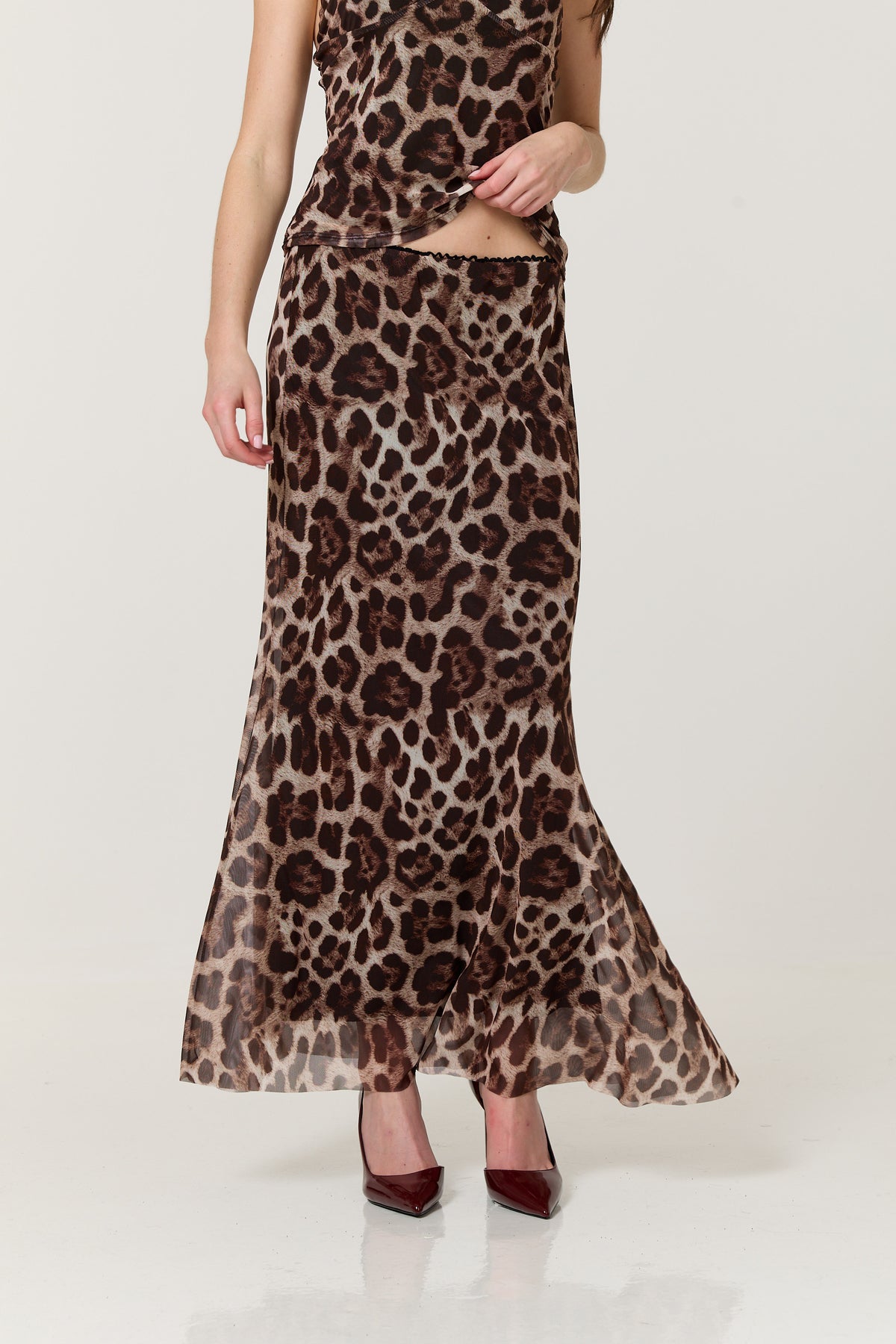 
                  
                    Leopard Print Mesh Cami & Maxi Skirt Set
                  
                
