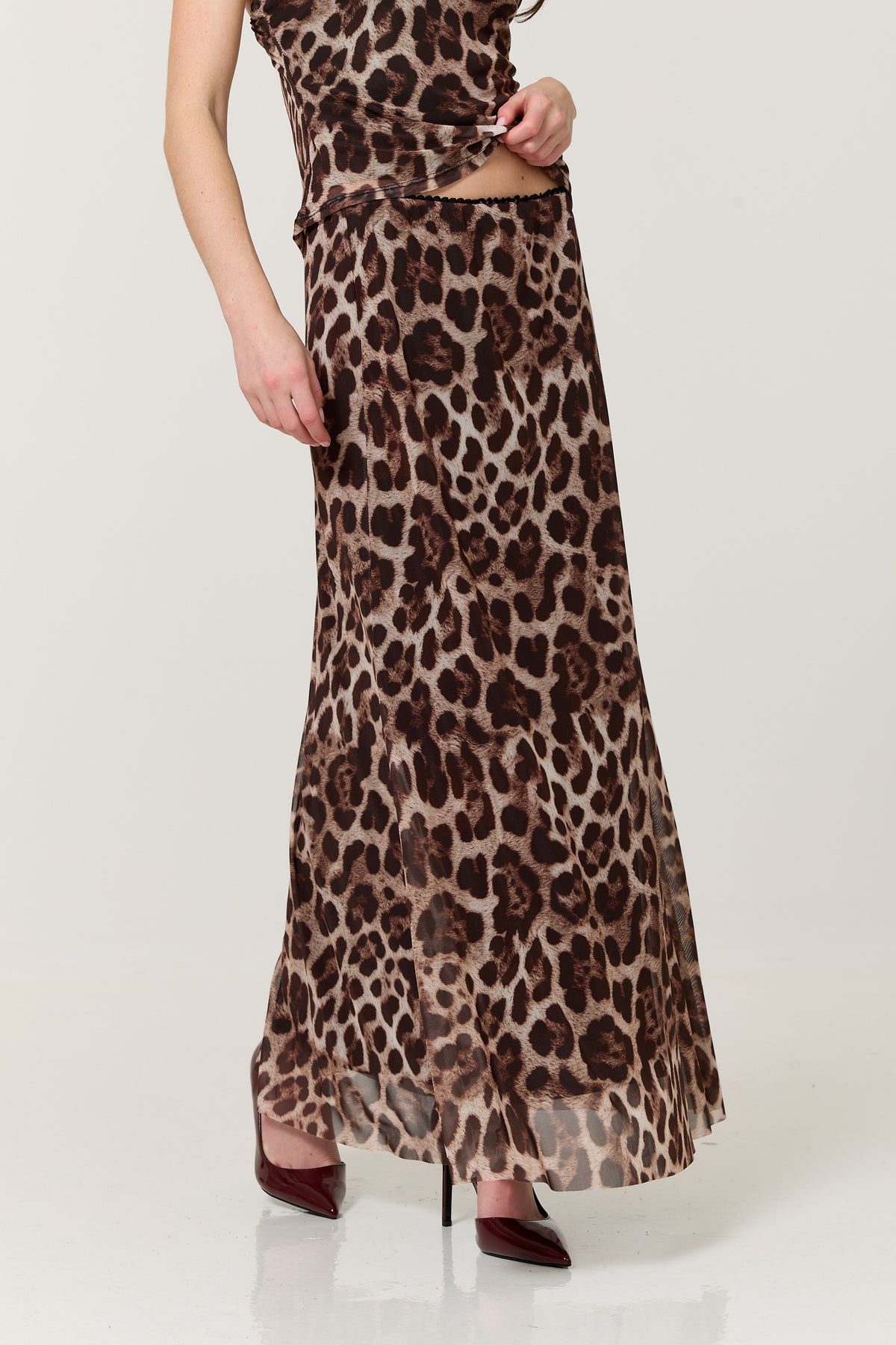 
                  
                    Leopard Print Mesh Cami & Maxi Skirt Set
                  
                