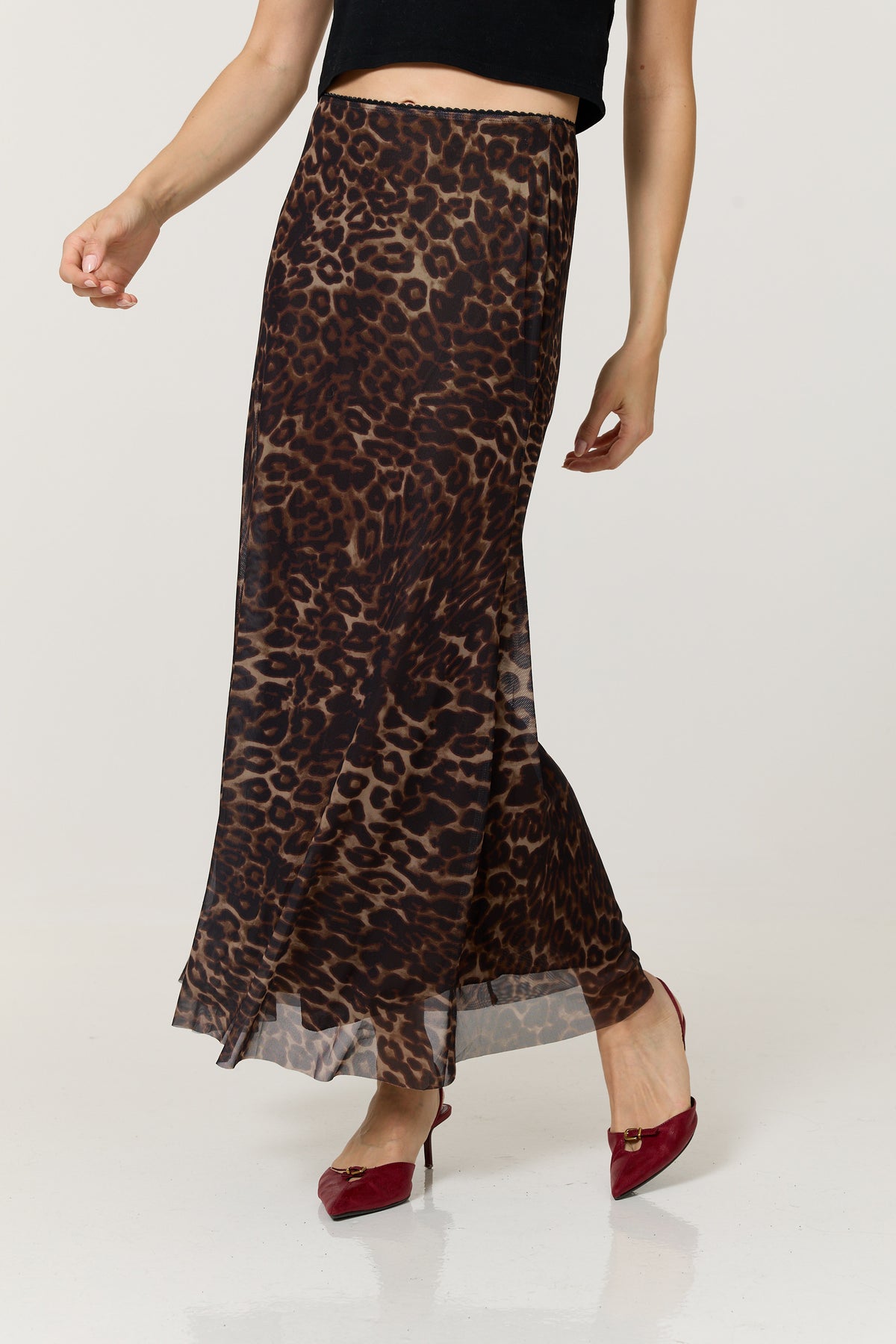 
                  
                    Brown Leopard Print Mesh Maxi Skirt
                  
                