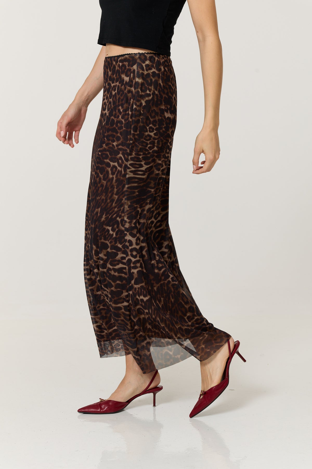 
                  
                    Brown Leopard Print Mesh Maxi Skirt
                  
                