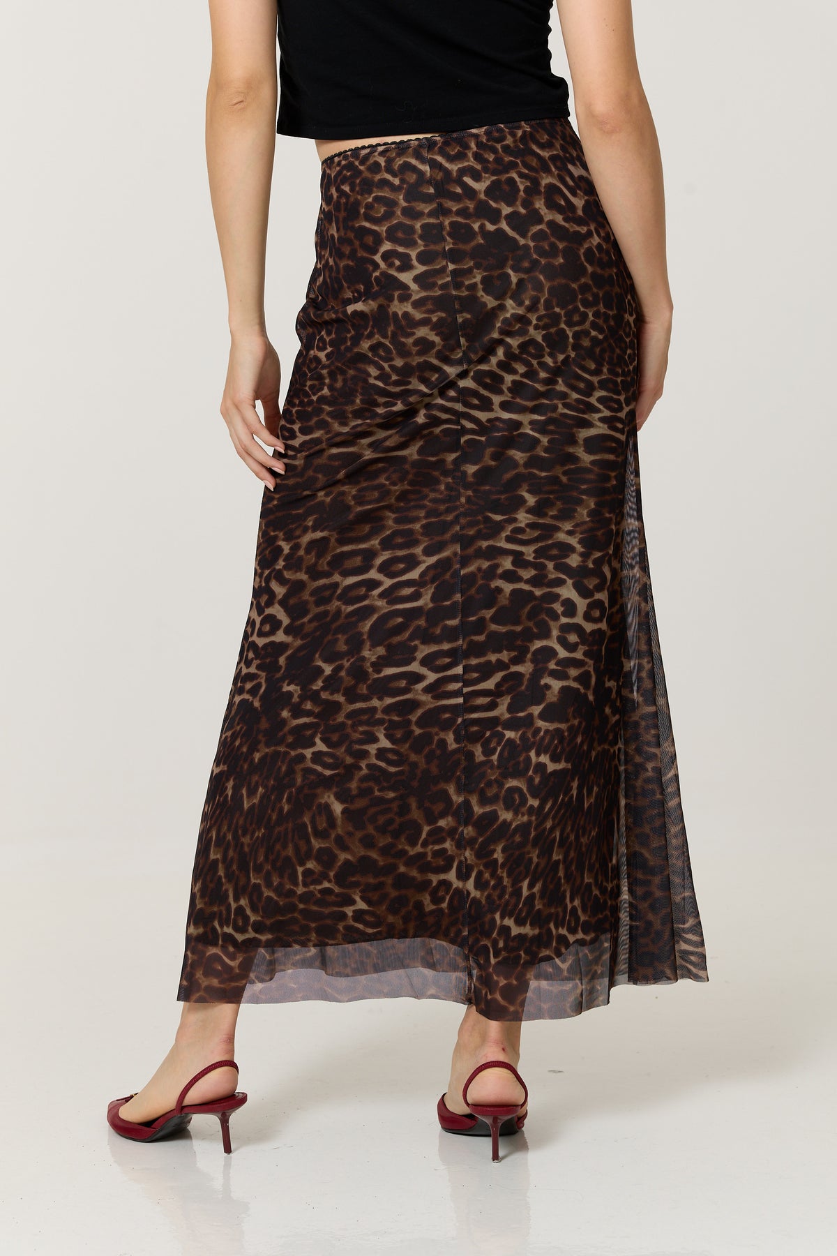 
                  
                    Brown Leopard Print Mesh Maxi Skirt
                  
                