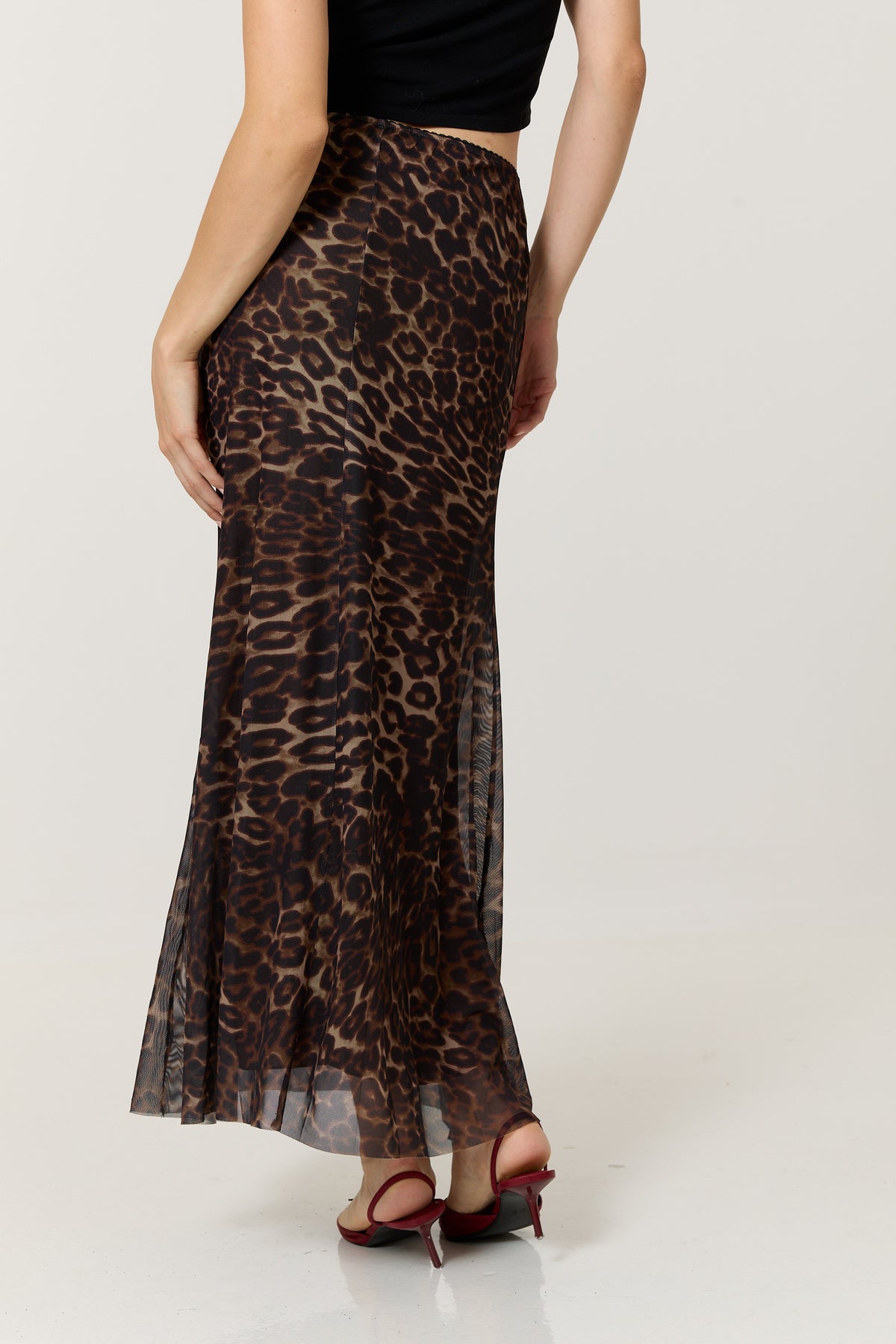 
                  
                    Brown Leopard Print Mesh Maxi Skirt
                  
                