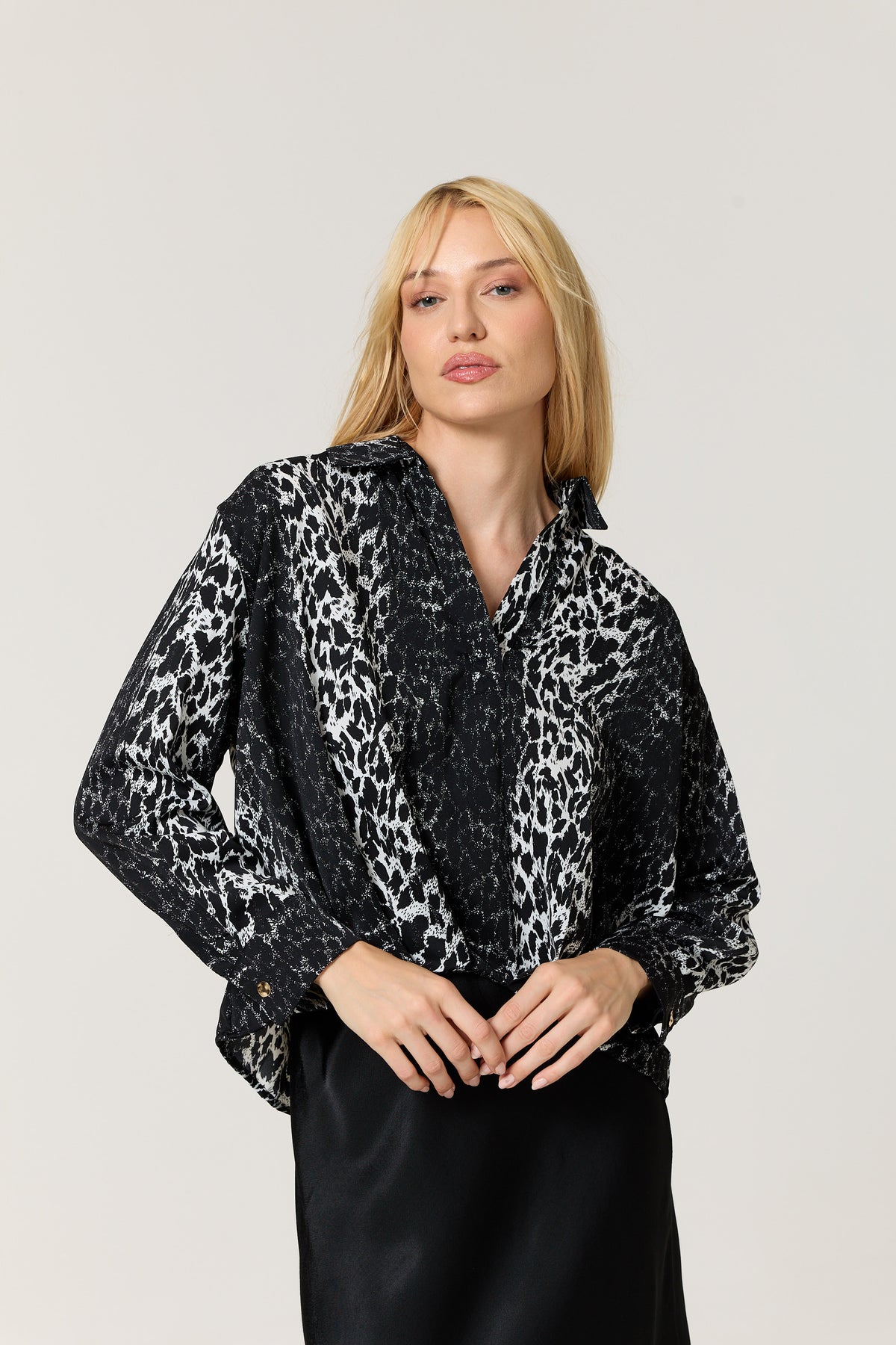 
                  
                    Black Mixed Animal Print Satin Shirt
                  
                