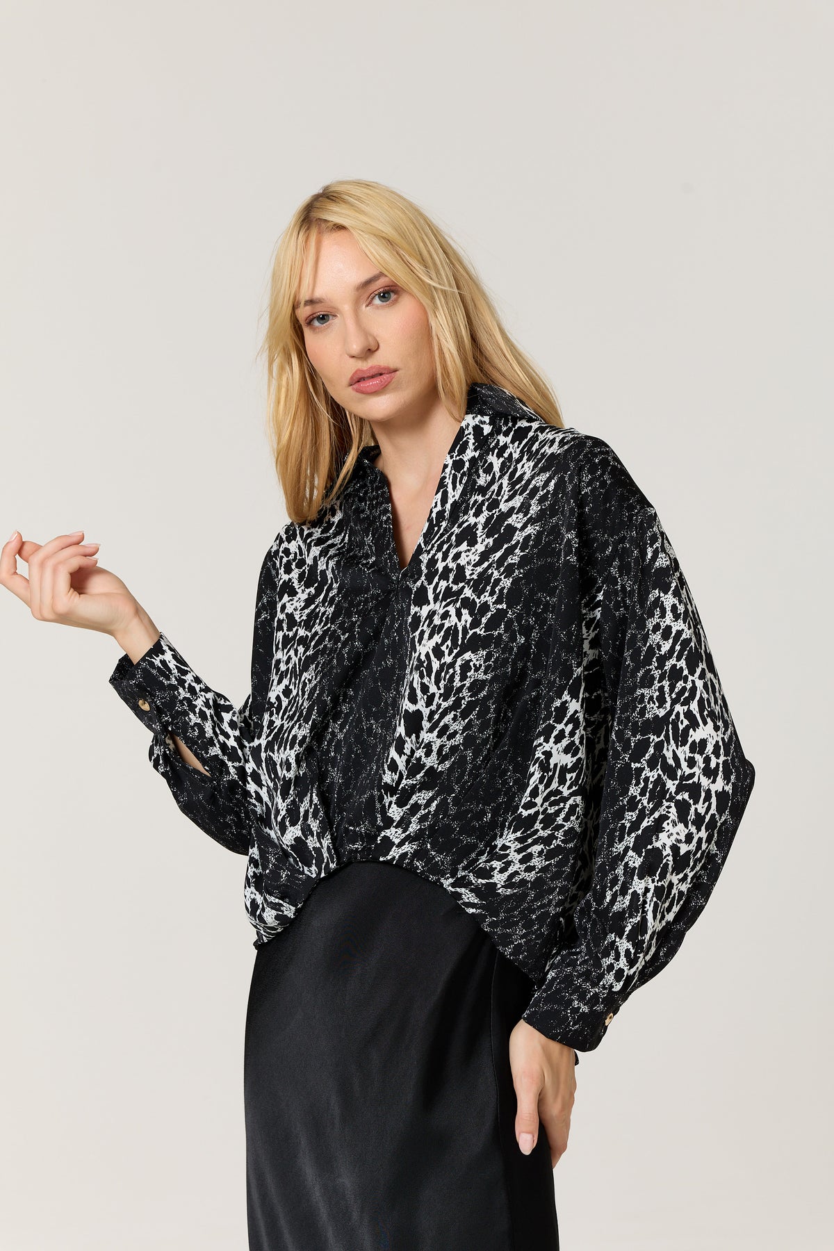 
                  
                    Black Mixed Animal Print Satin Shirt
                  
                