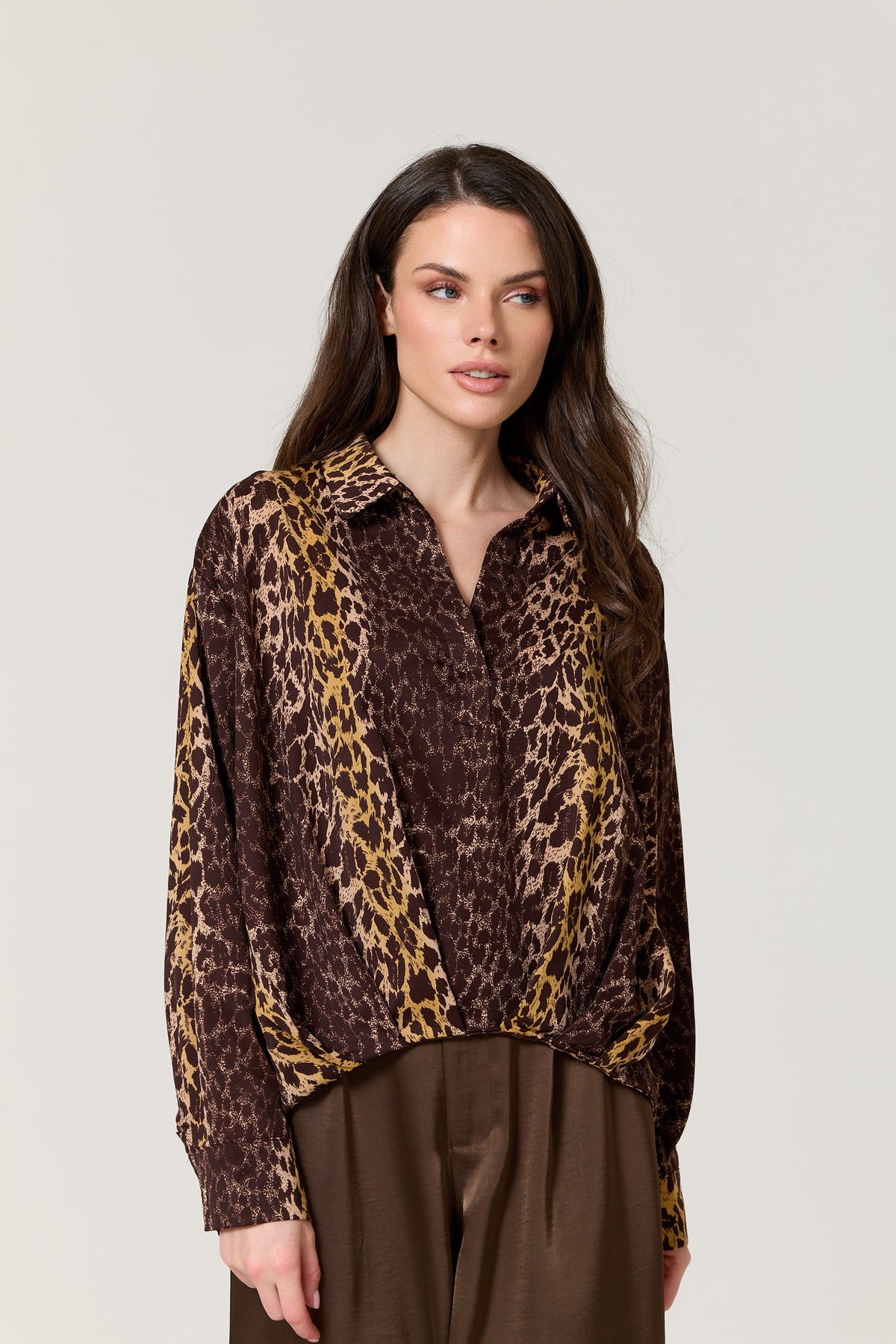 
                  
                    Brown Mixed Animal Print Satin Shirt
                  
                
