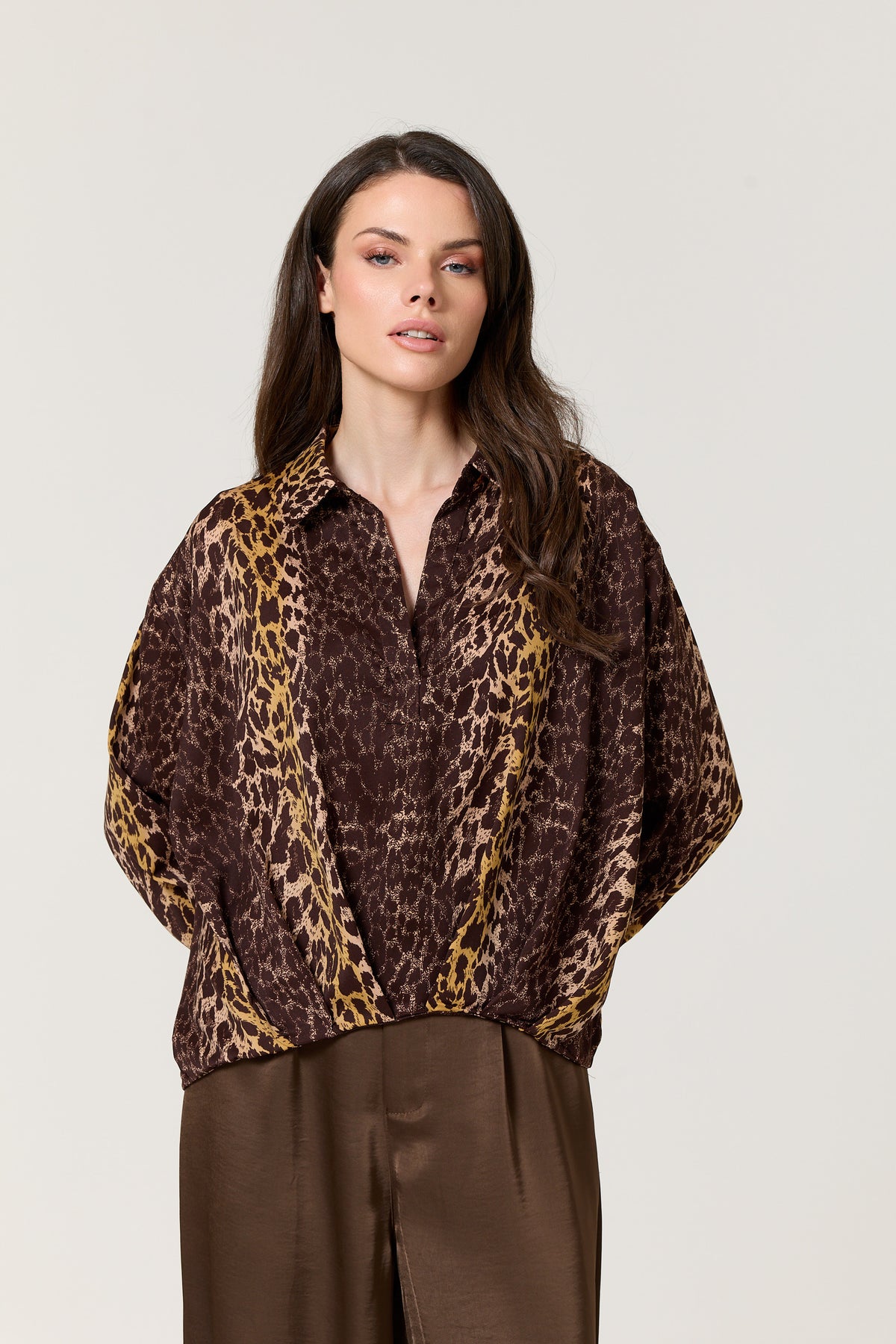 
                  
                    Brown Mixed Animal Print Satin Shirt
                  
                