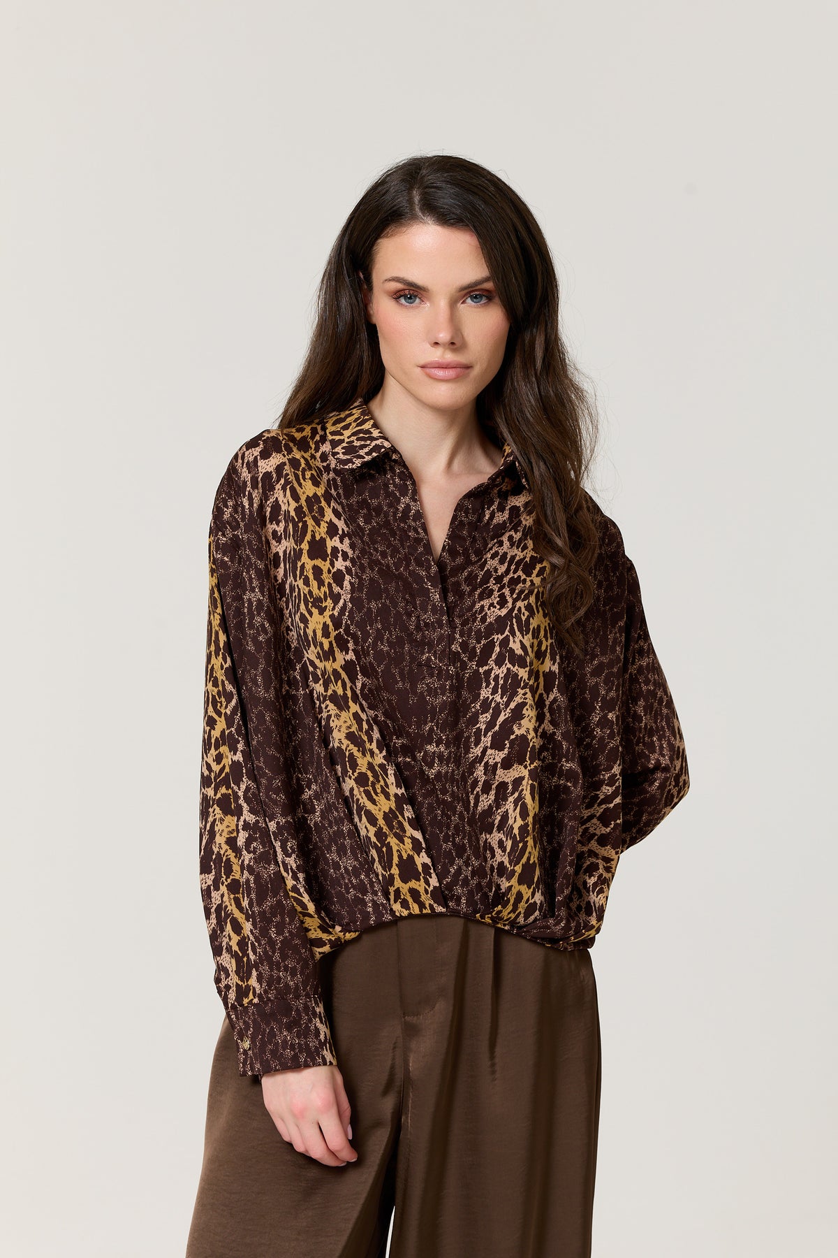 
                  
                    Brown Mixed Animal Print Satin Shirt
                  
                