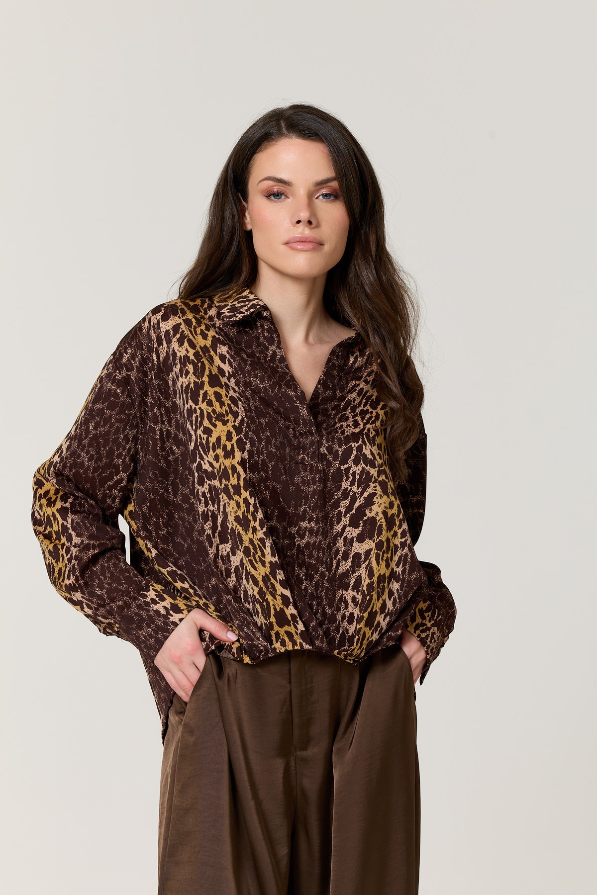 
                  
                    Brown Mixed Animal Print Satin Shirt
                  
                