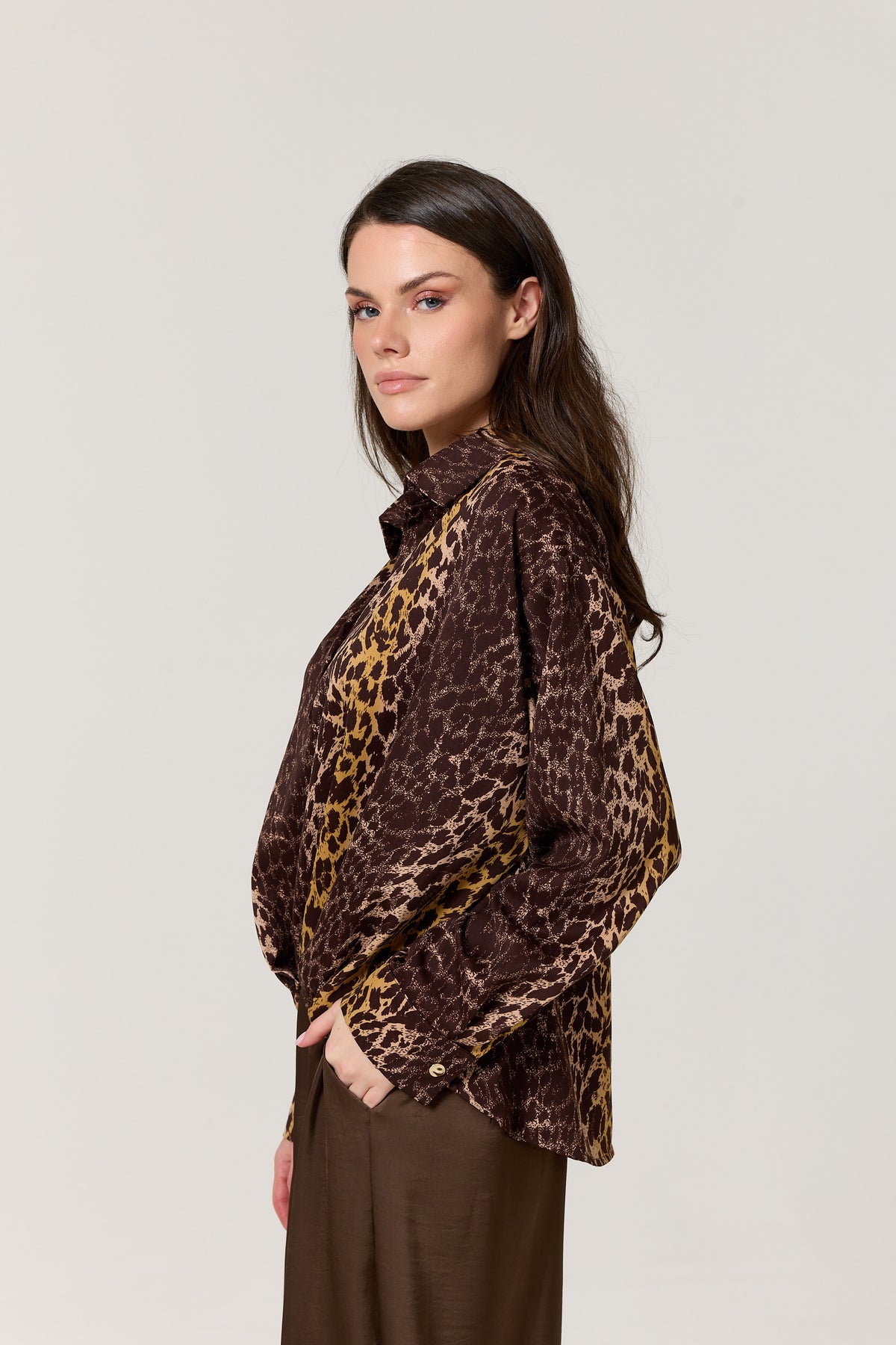 
                  
                    Brown Mixed Animal Print Satin Shirt
                  
                