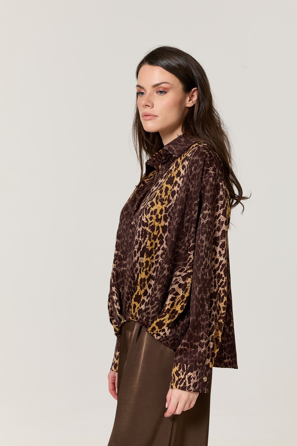 
                  
                    Brown Mixed Animal Print Satin Shirt
                  
                