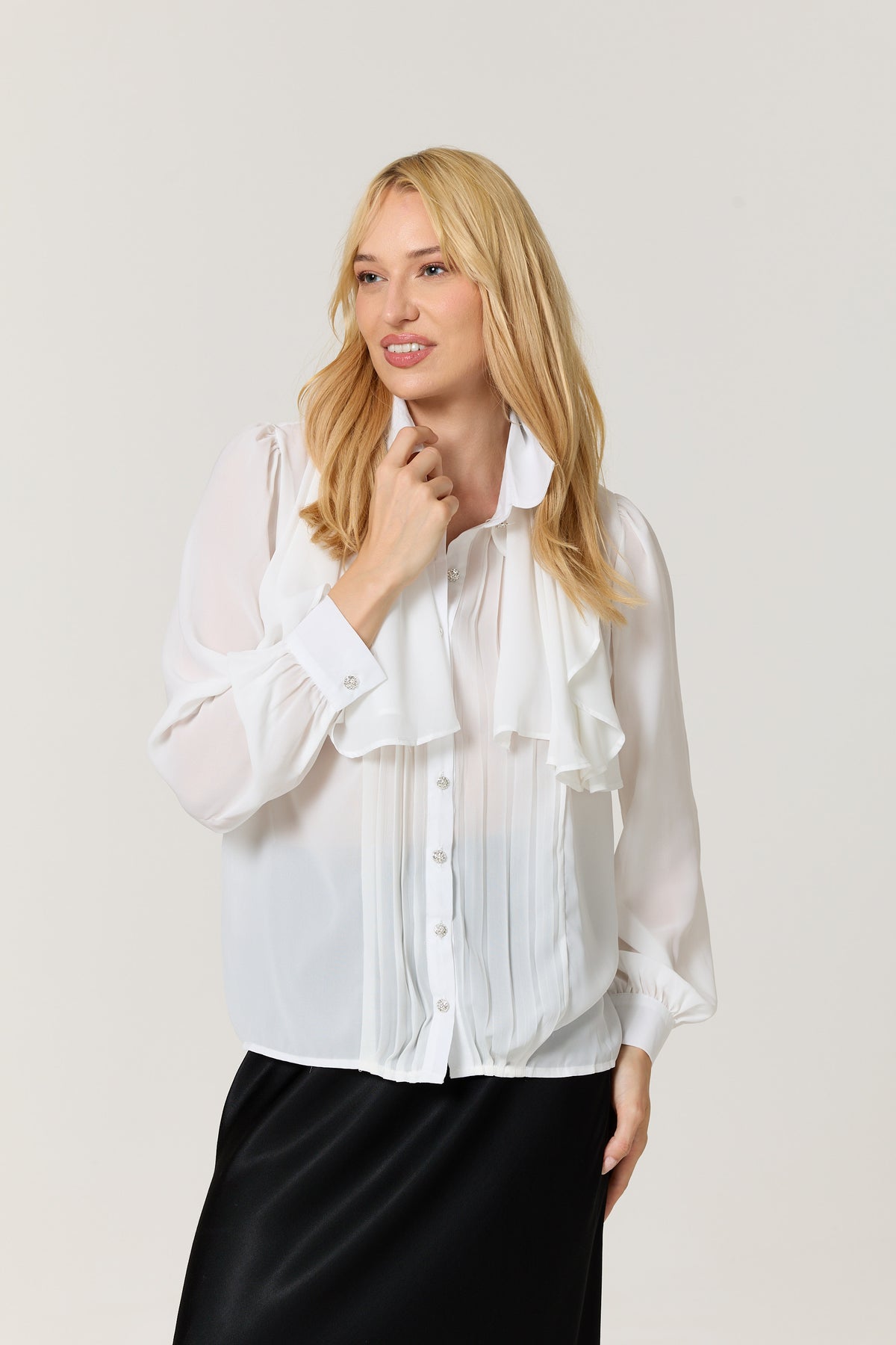 
                  
                    White Cape Detail Pleated Blouse
                  
                