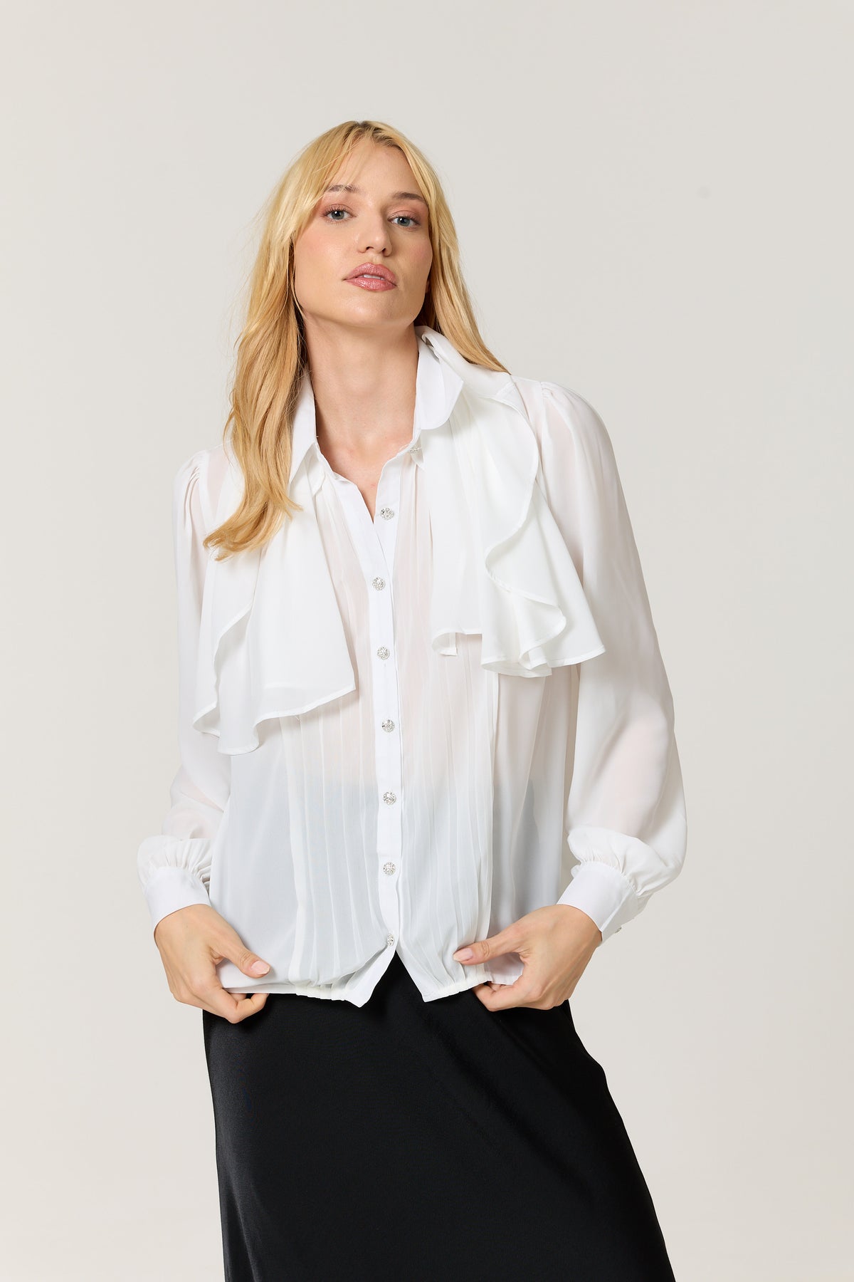
                  
                    White Cape Detail Pleated Blouse
                  
                
