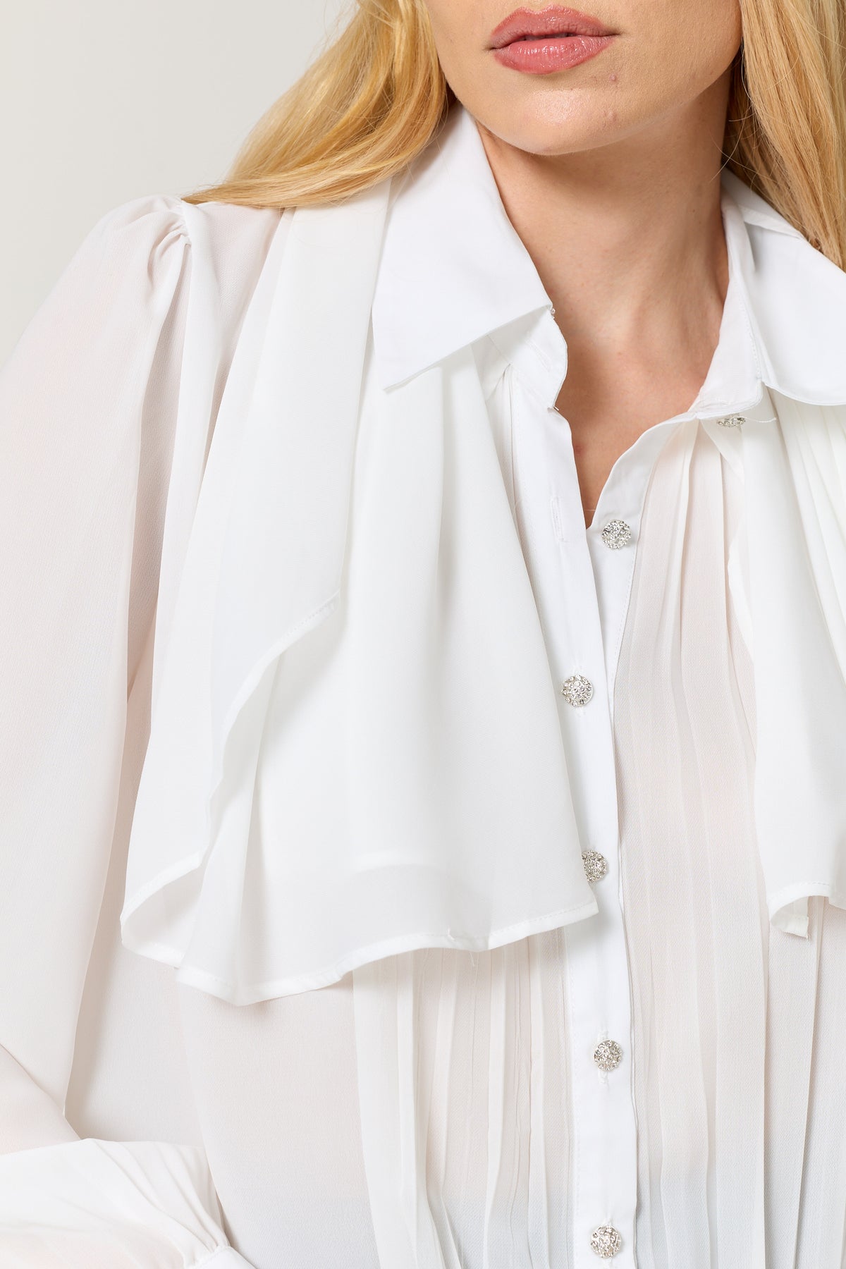 
                  
                    White Cape Detail Pleated Blouse
                  
                