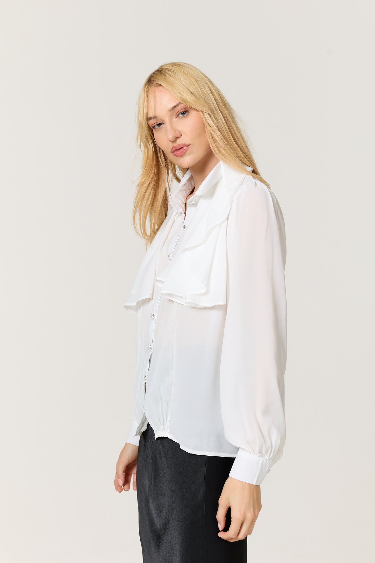 
                  
                    White Cape Detail Pleated Blouse
                  
                