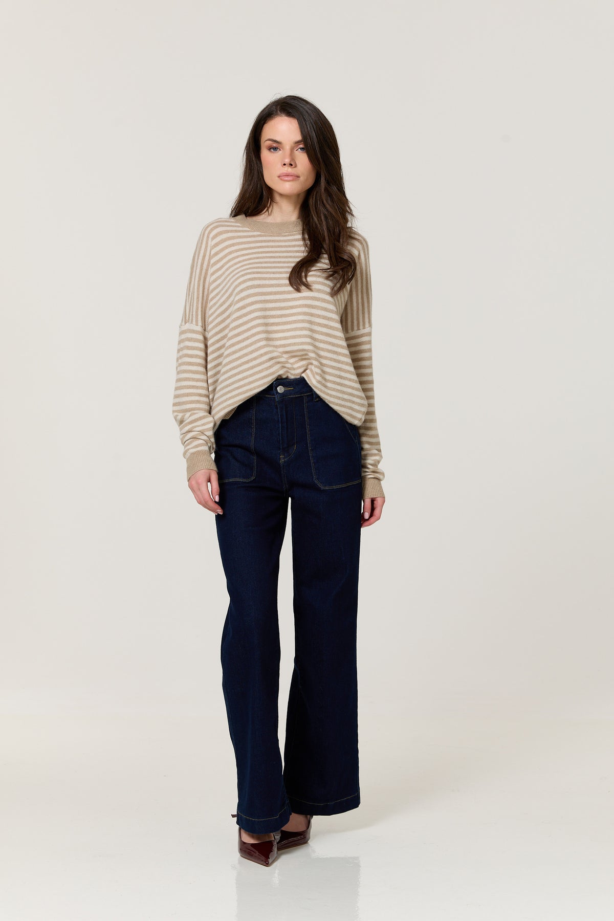 
                  
                    Beige Stripe Wool Cashmere Blend Jumper
                  
                