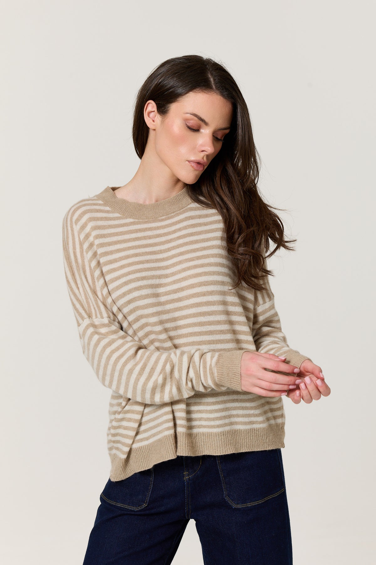 
                  
                    Beige Stripe Wool Cashmere Blend Jumper
                  
                