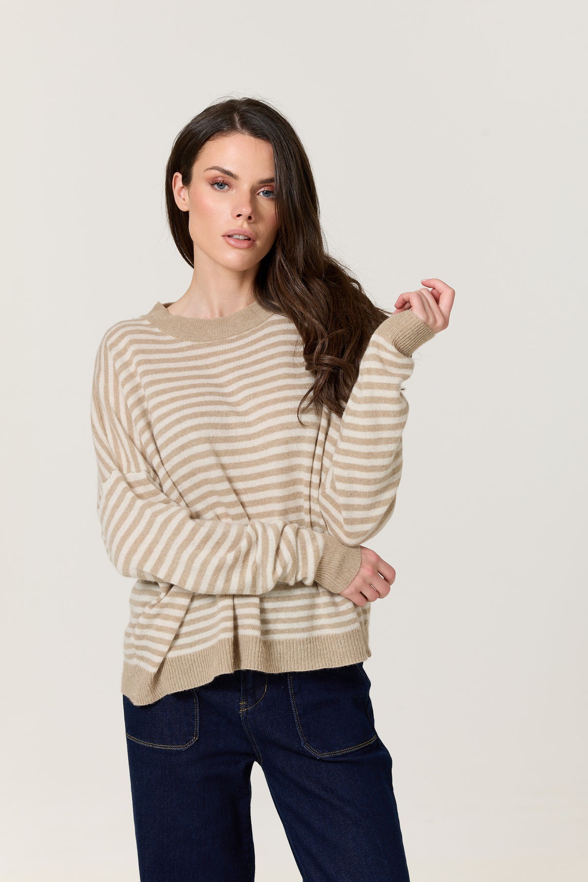 
                  
                    Beige Stripe Wool Cashmere Blend Jumper
                  
                