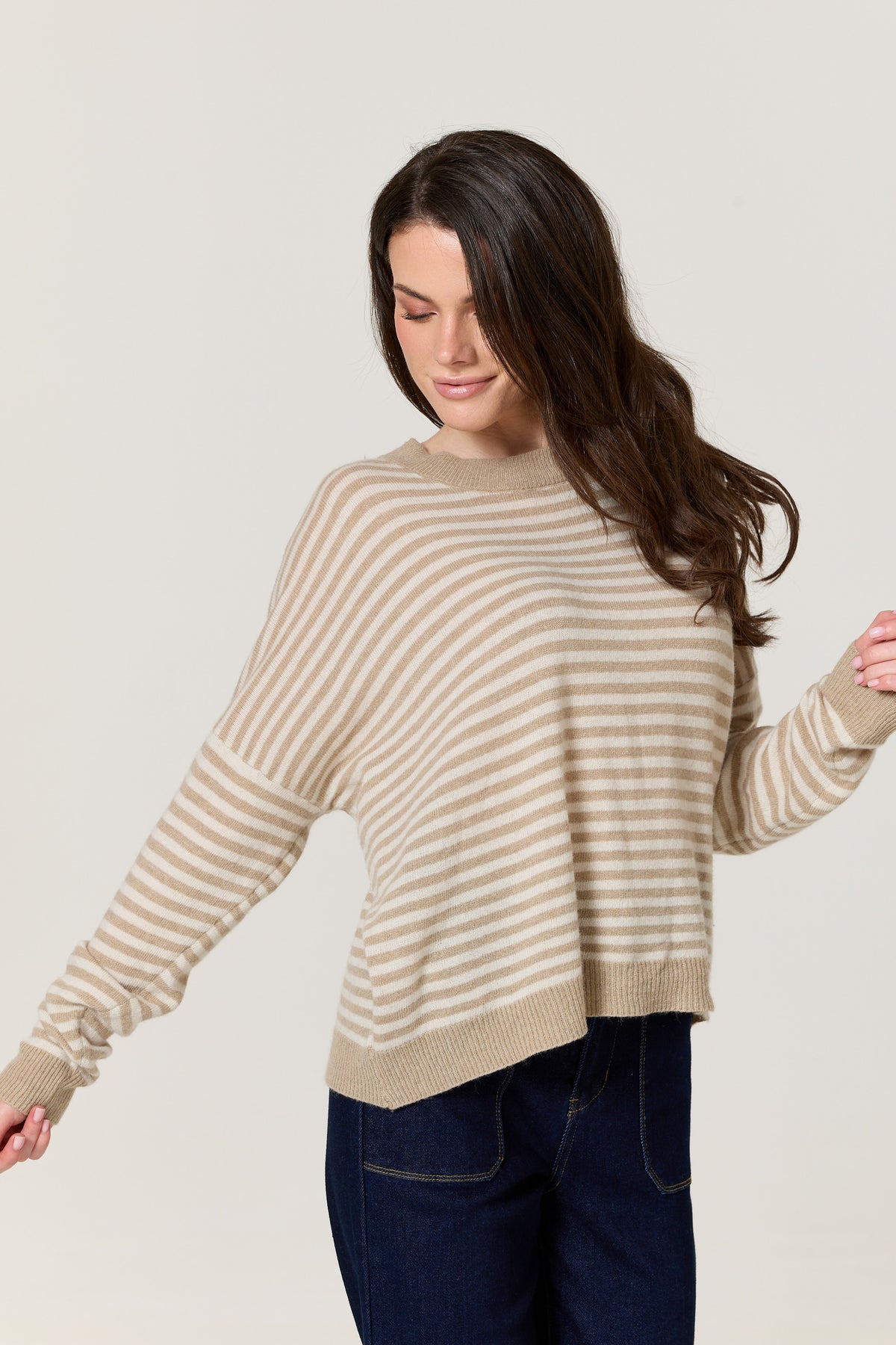 
                  
                    Beige Stripe Wool Cashmere Blend Jumper
                  
                