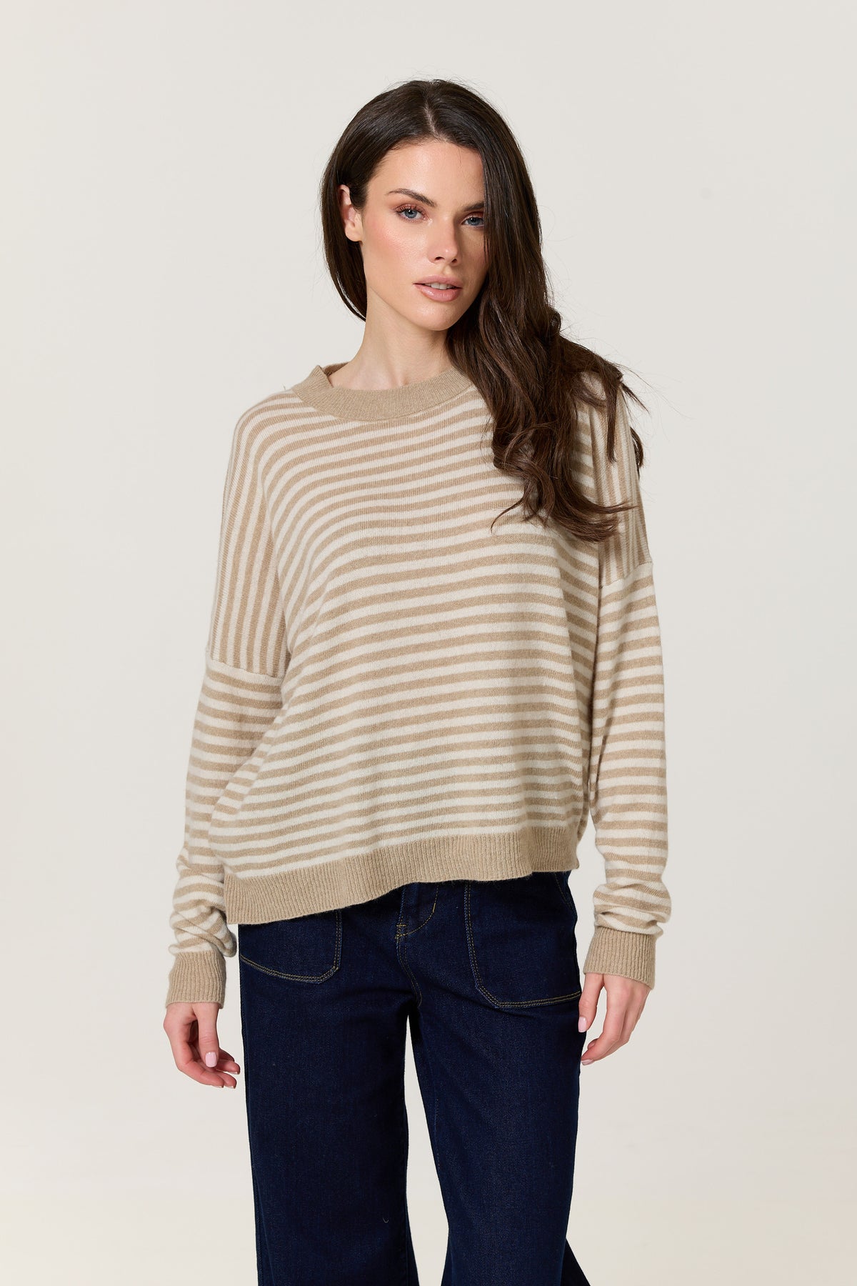 
                  
                    Beige Stripe Wool Cashmere Blend Jumper
                  
                