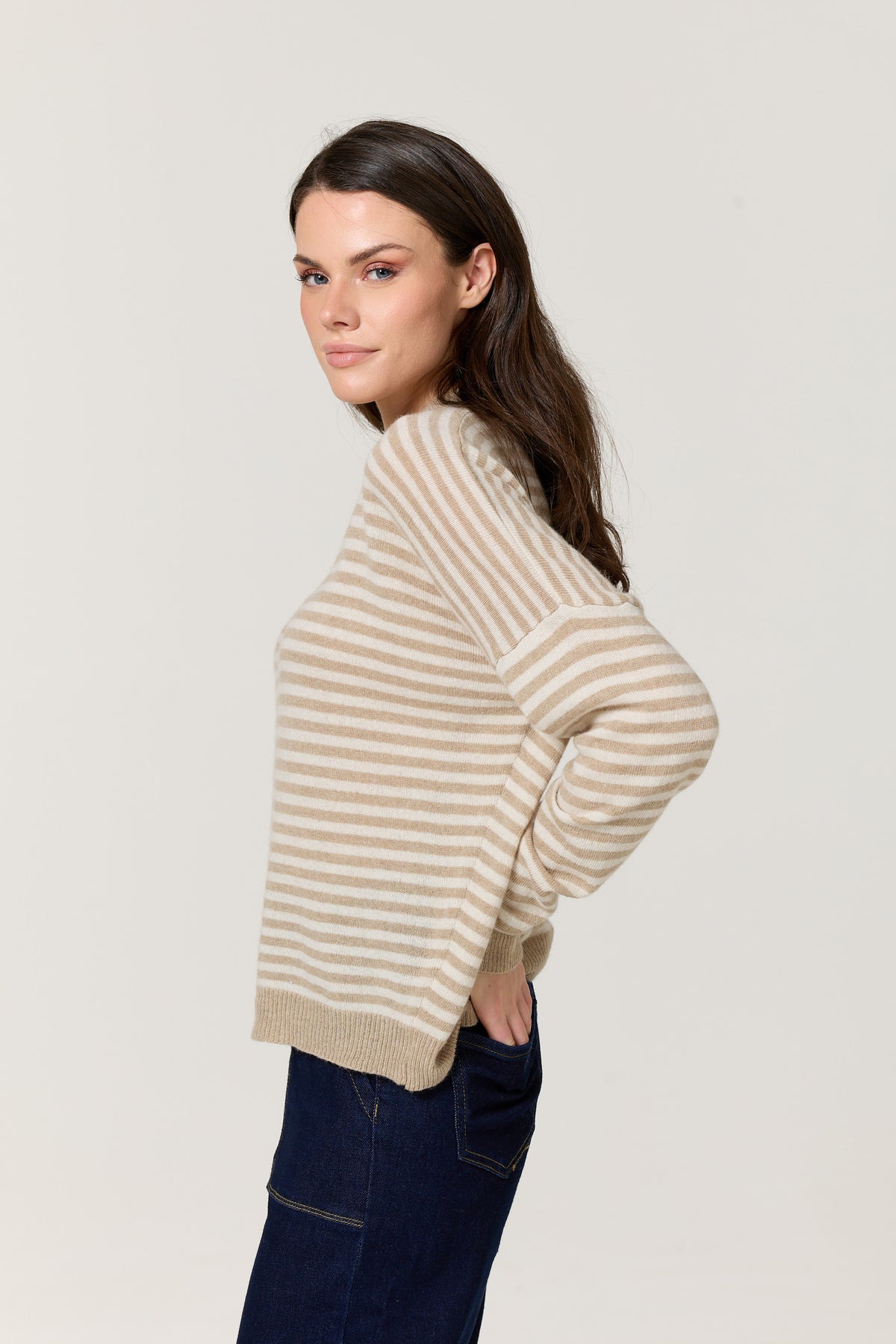 
                  
                    Beige Stripe Wool Cashmere Blend Jumper
                  
                