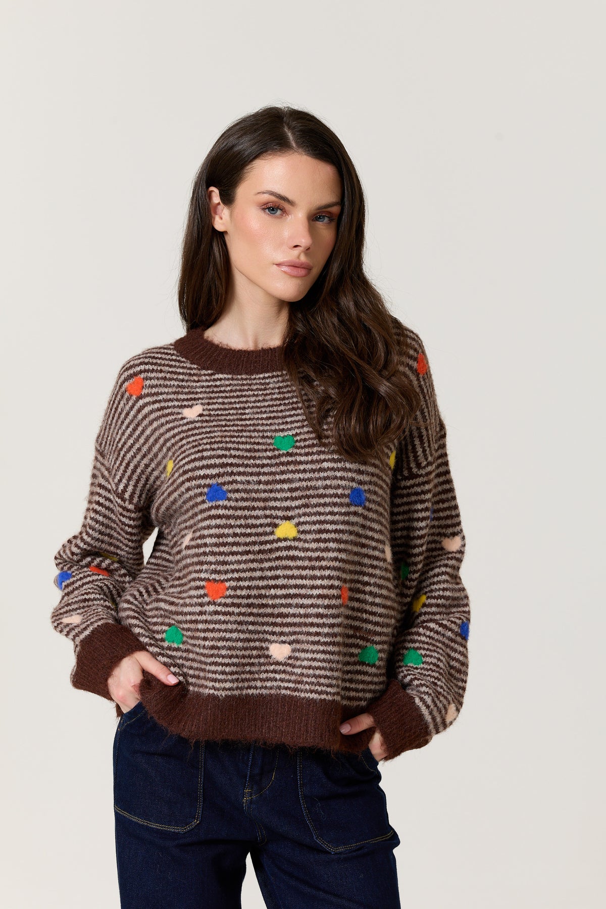 
                  
                    Brown Heart Stripe Wool Blend Jumper
                  
                