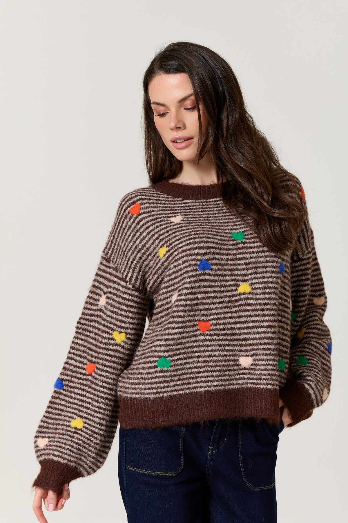 
                  
                    Brown Heart Stripe Wool Blend Jumper
                  
                
