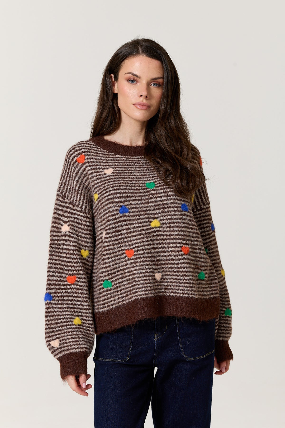 
                  
                    Brown Heart Stripe Wool Blend Jumper
                  
                