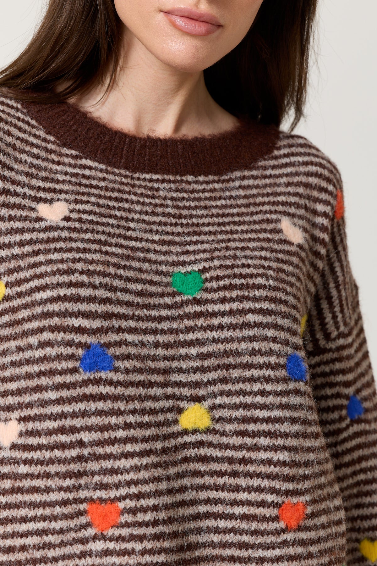 
                  
                    Brown Heart Stripe Wool Blend Jumper
                  
                