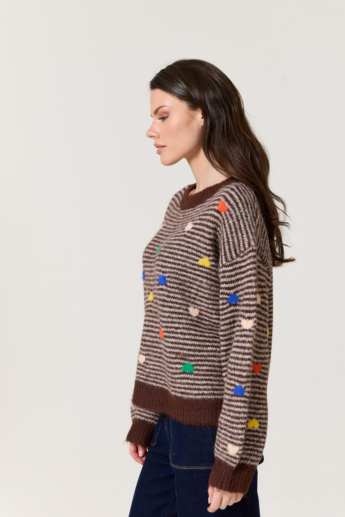 
                  
                    Brown Heart Stripe Wool Blend Jumper
                  
                