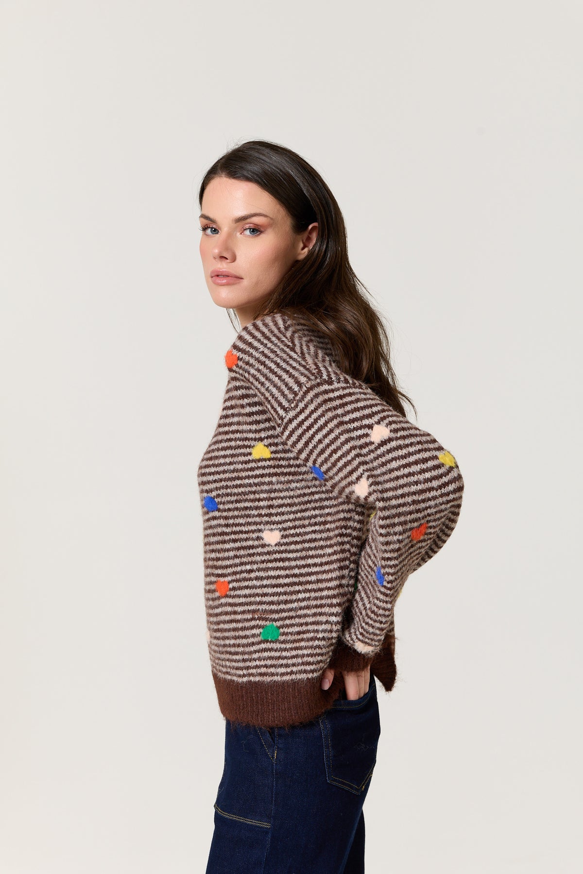 
                  
                    Brown Heart Stripe Wool Blend Jumper
                  
                