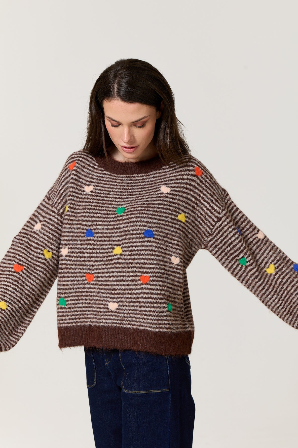 
                  
                    Brown Heart Stripe Wool Blend Jumper
                  
                