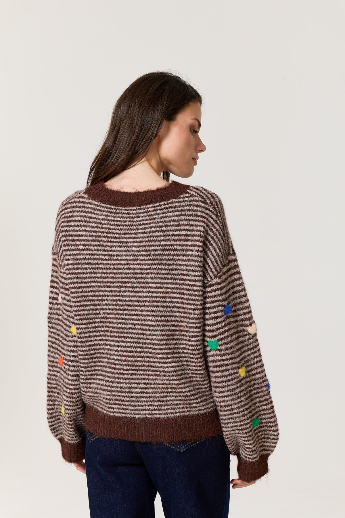 
                  
                    Brown Heart Stripe Wool Blend Jumper
                  
                