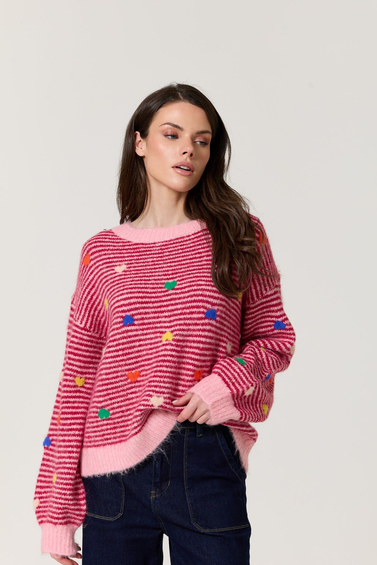 
                  
                    Pink Heart Stripe Wool Blend Jumper
                  
                