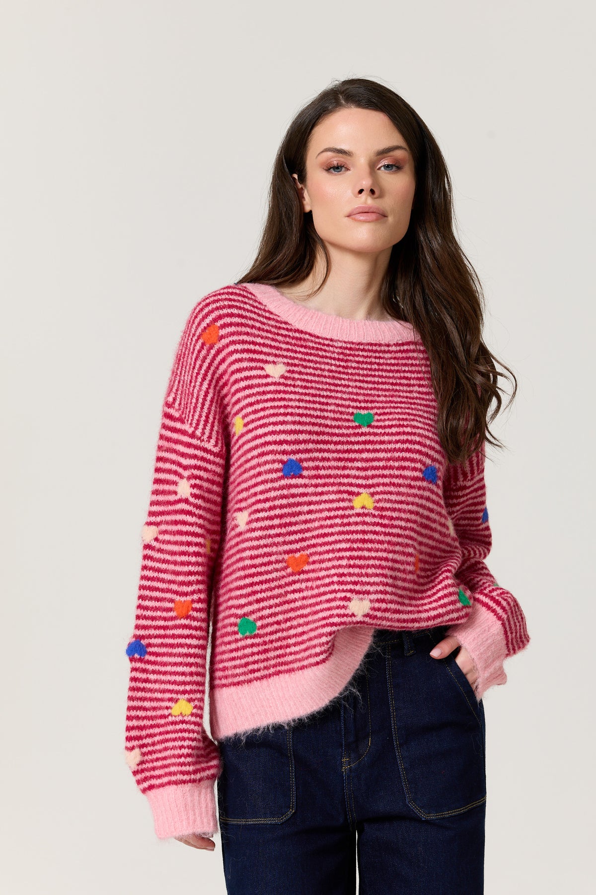 
                  
                    Pink Heart Stripe Wool Blend Jumper
                  
                