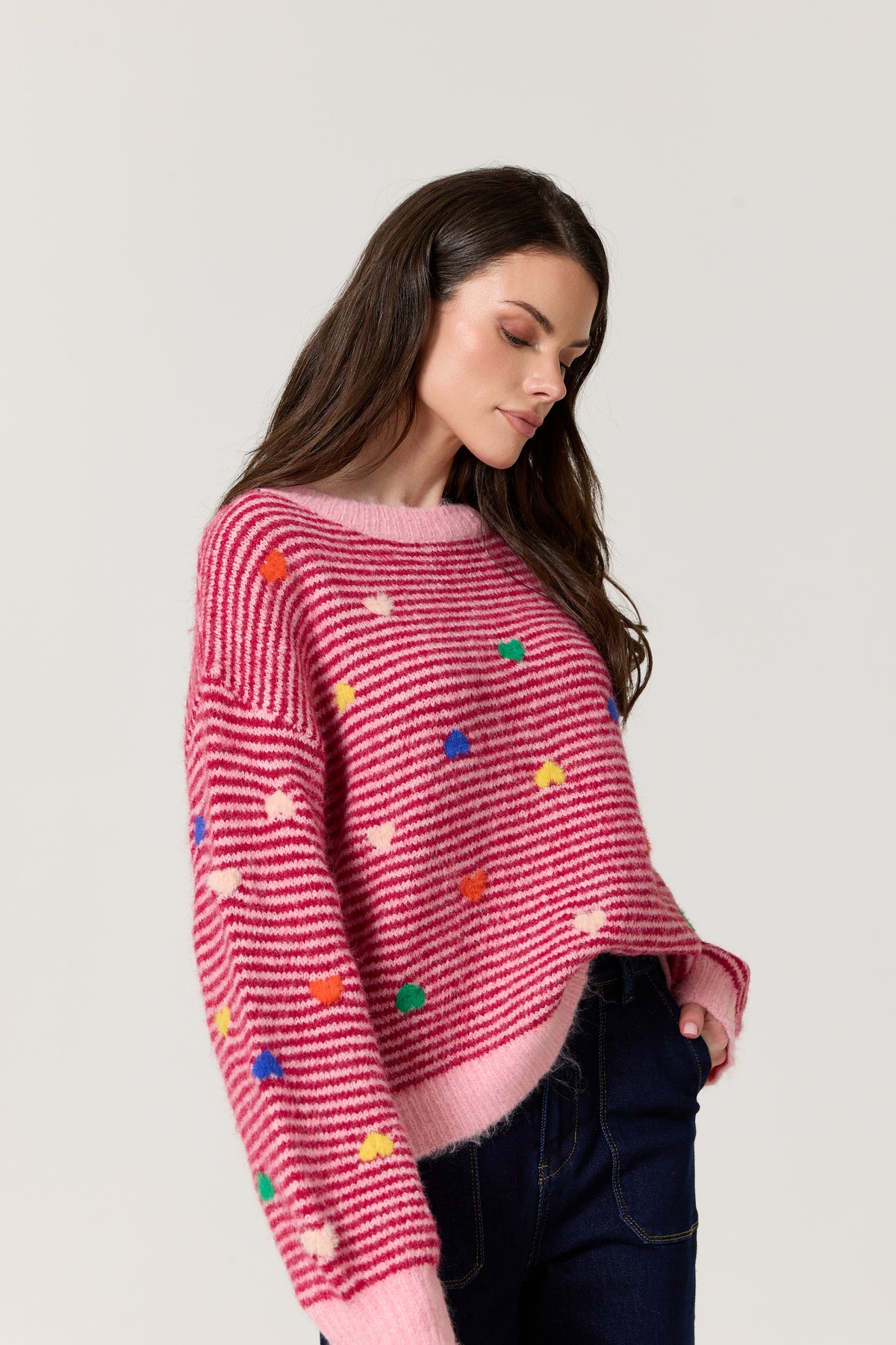 
                  
                    Pink Heart Stripe Wool Blend Jumper
                  
                