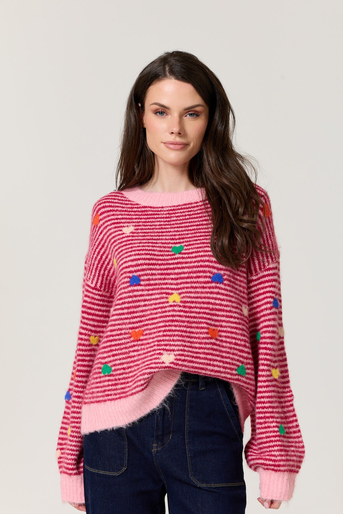 
                  
                    Pink Heart Stripe Wool Blend Jumper
                  
                