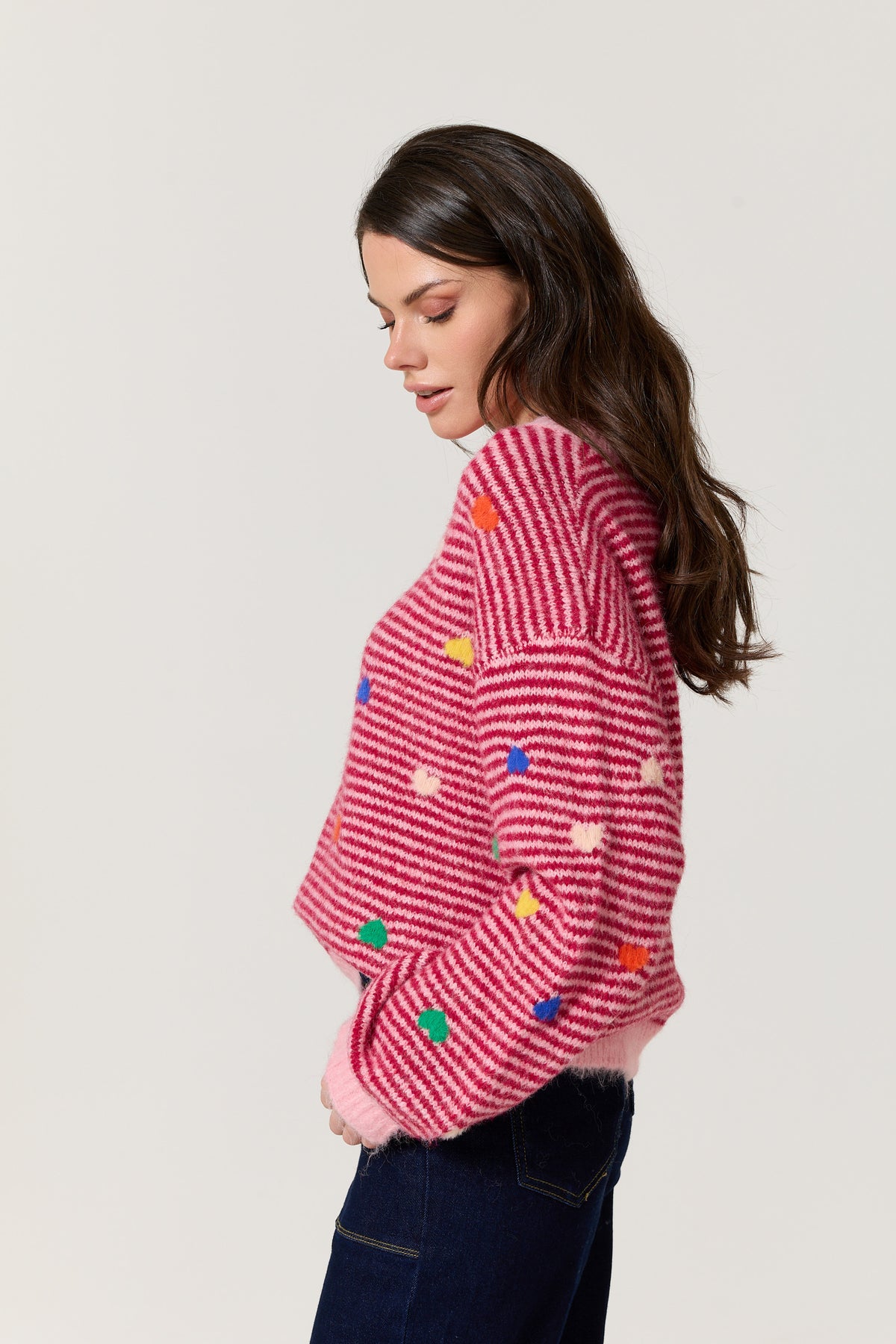 
                  
                    Pink Heart Stripe Wool Blend Jumper
                  
                