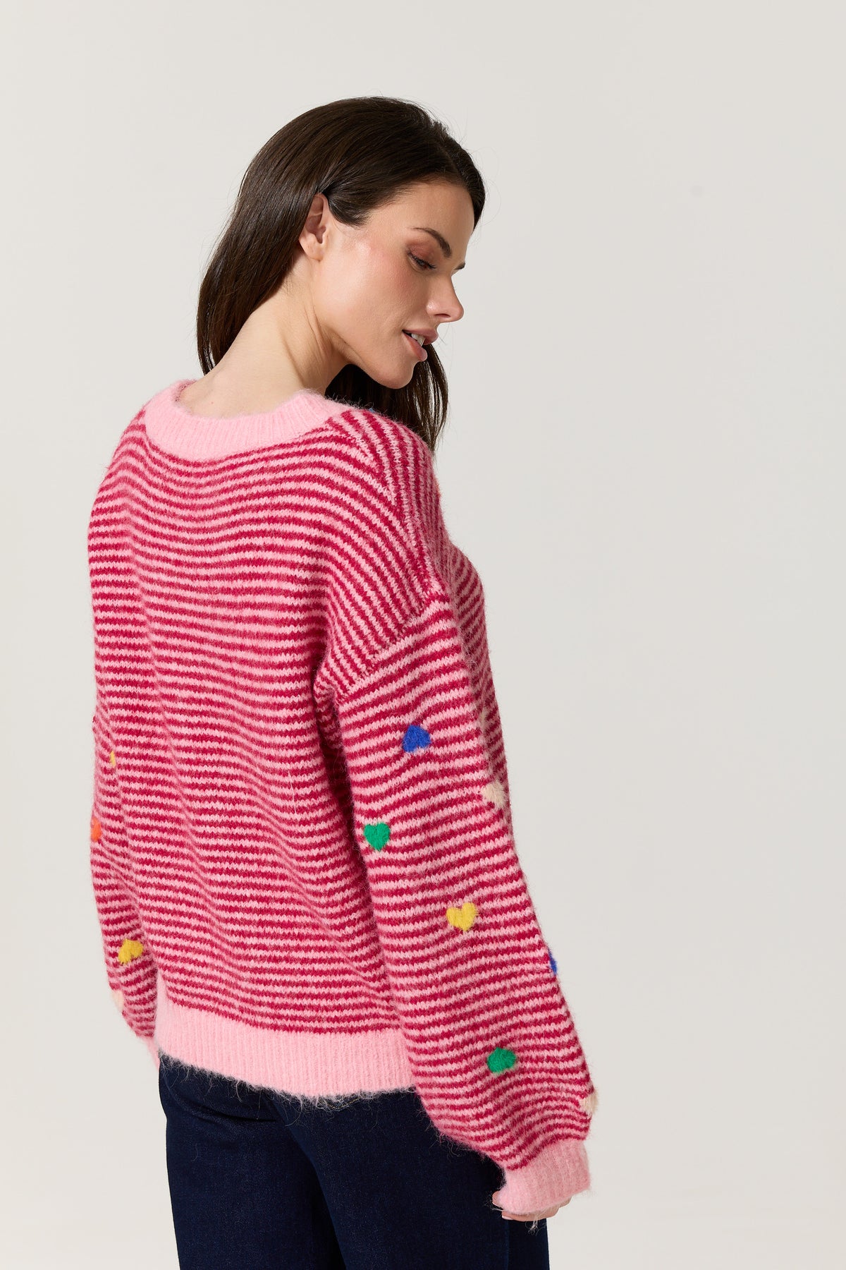 
                  
                    Pink Heart Stripe Wool Blend Jumper
                  
                