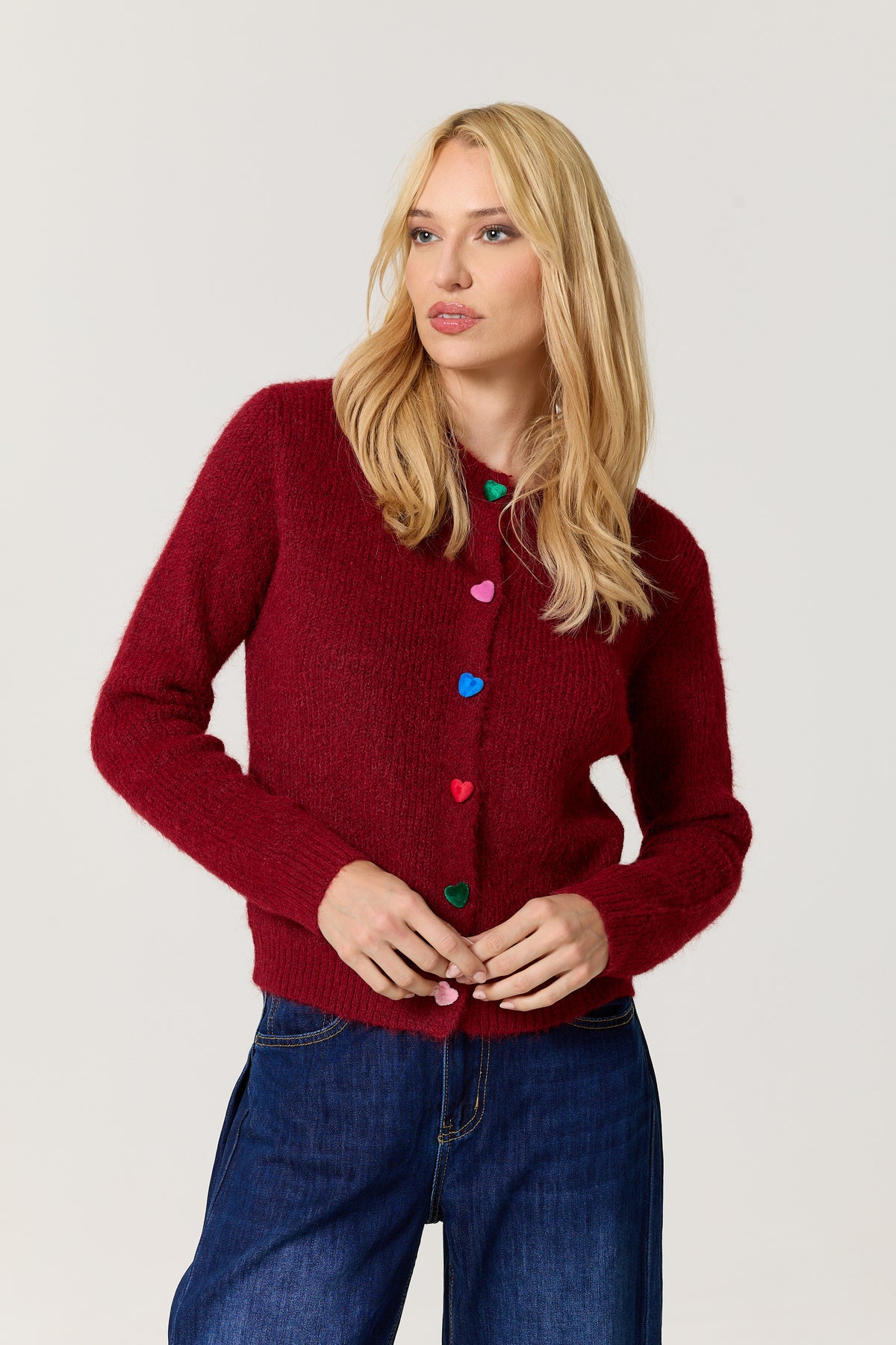
                  
                    Burgundy Heart Button Wool Cardigan
                  
                