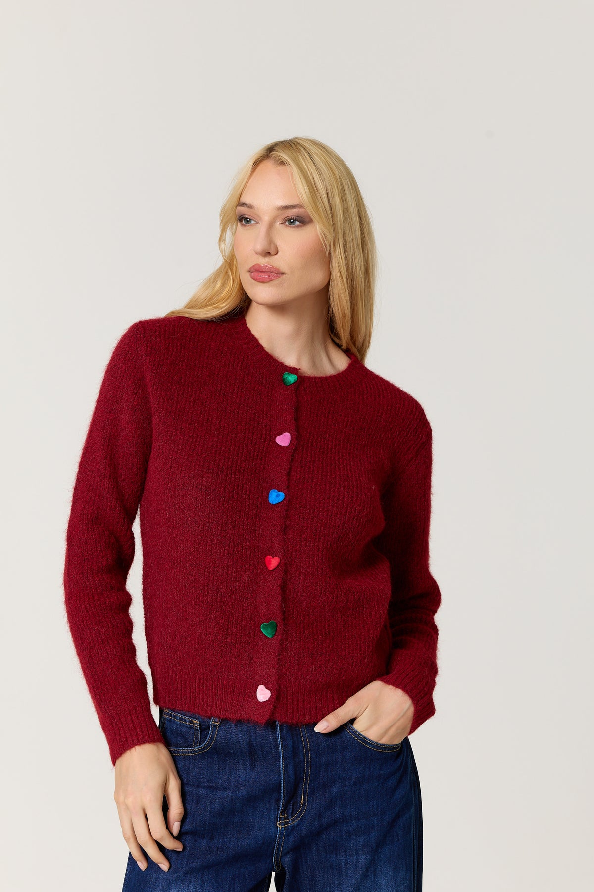 
                  
                    Burgundy Heart Button Wool Cardigan
                  
                