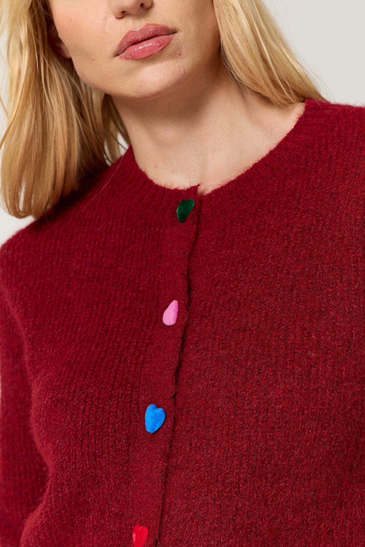 
                  
                    Burgundy Heart Button Wool Cardigan
                  
                