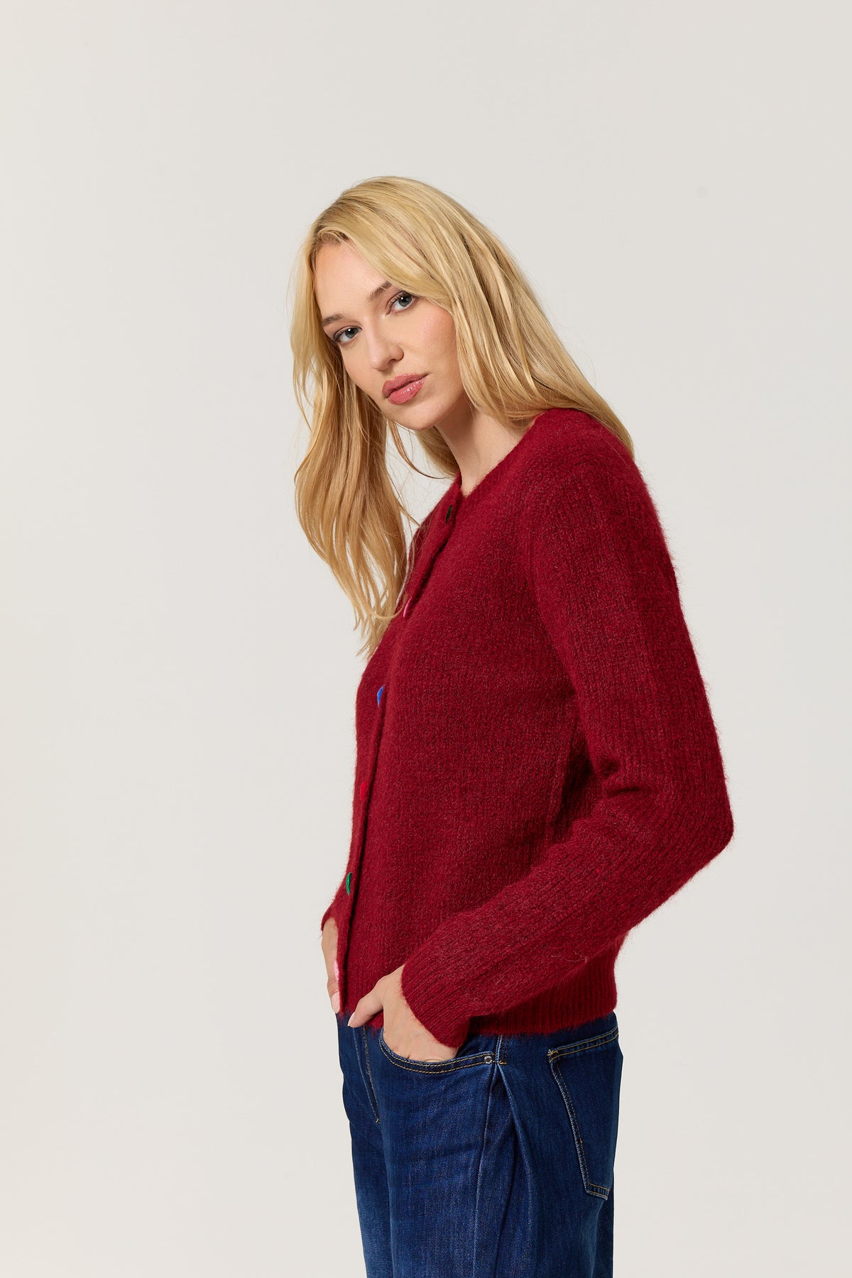 
                  
                    Burgundy Heart Button Wool Cardigan
                  
                