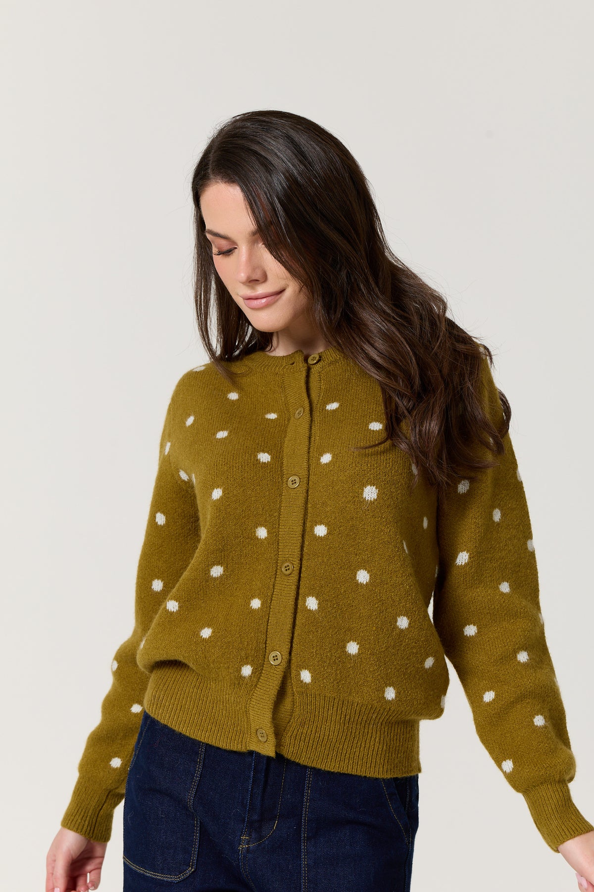 
                  
                    Olive Polka Dot Knitted Cardigan
                  
                