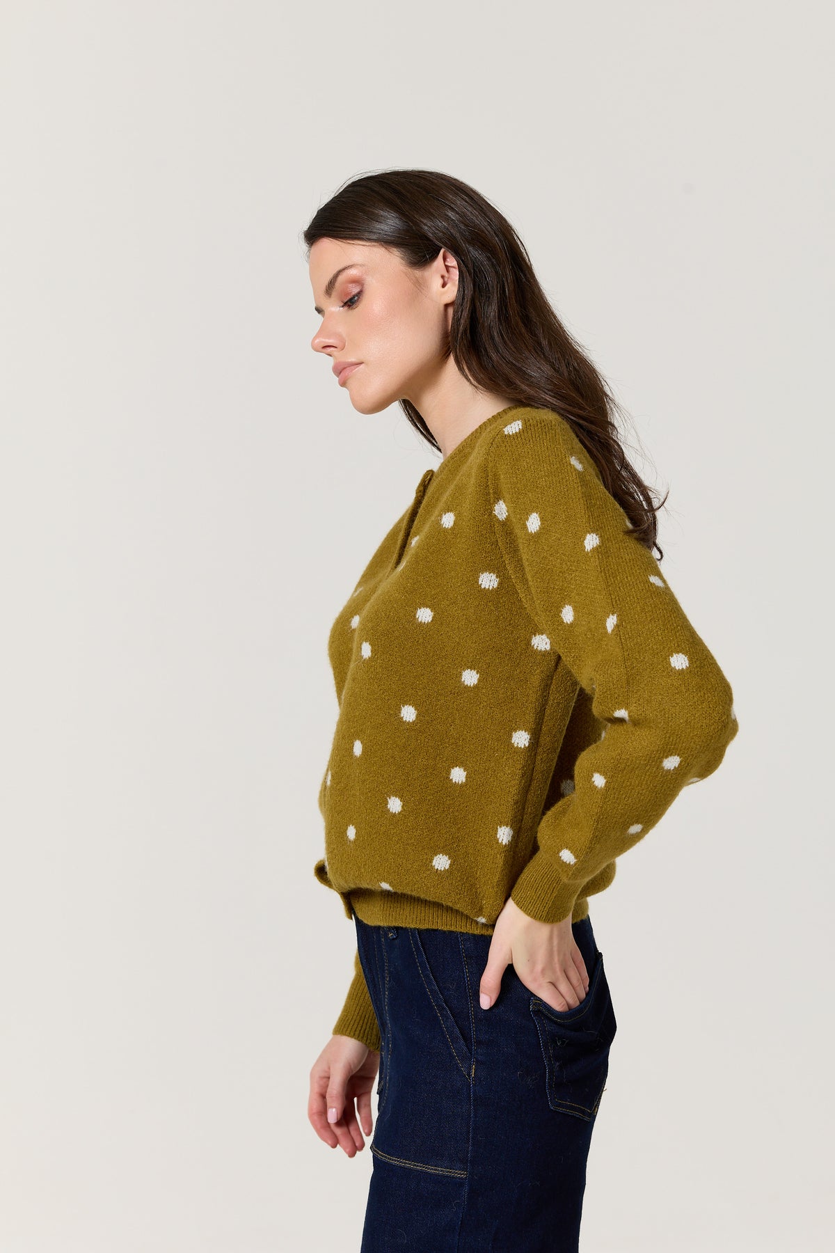 
                  
                    Olive Polka Dot Knitted Cardigan
                  
                